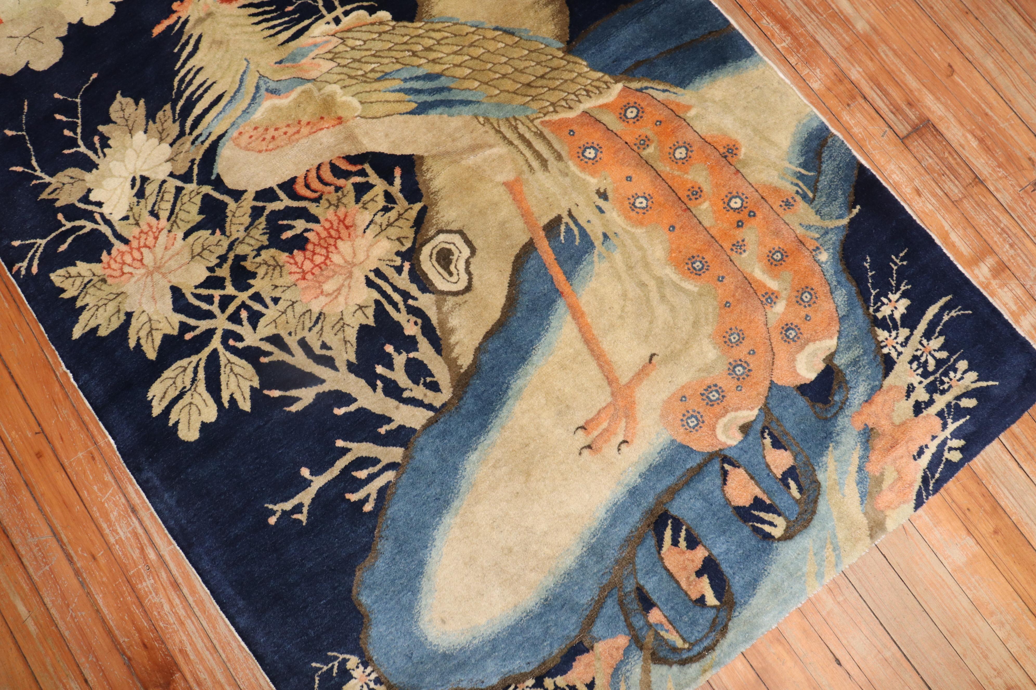 Tibetan Antique Rooster  Pictorial Rug In Good Condition For Sale In New York, NY