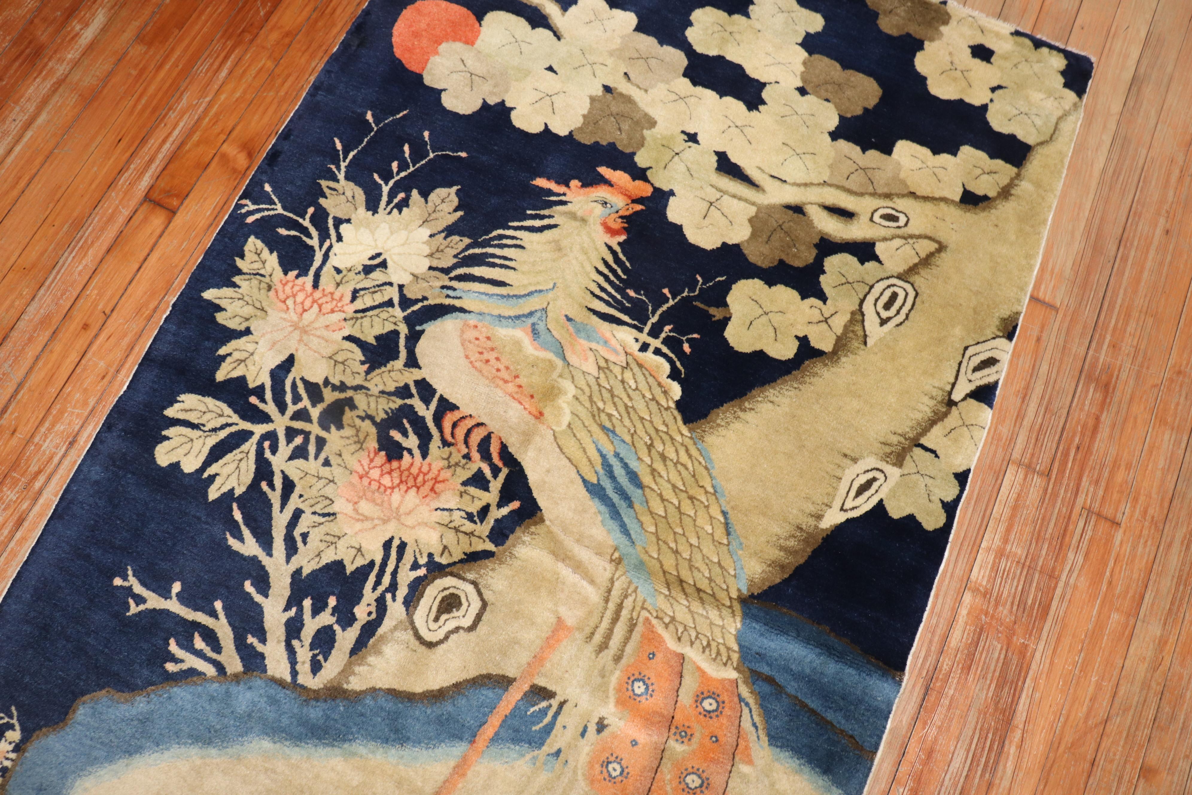 Tibetan Antique Rooster  Pictorial Rug For Sale 1