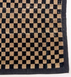 Alfombra tibetana a cuadros en negro y marrón, 91 cm x 84 cm