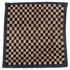 Alfombra tibetana a cuadros en negro y marrón, 91 cm x 84 cm