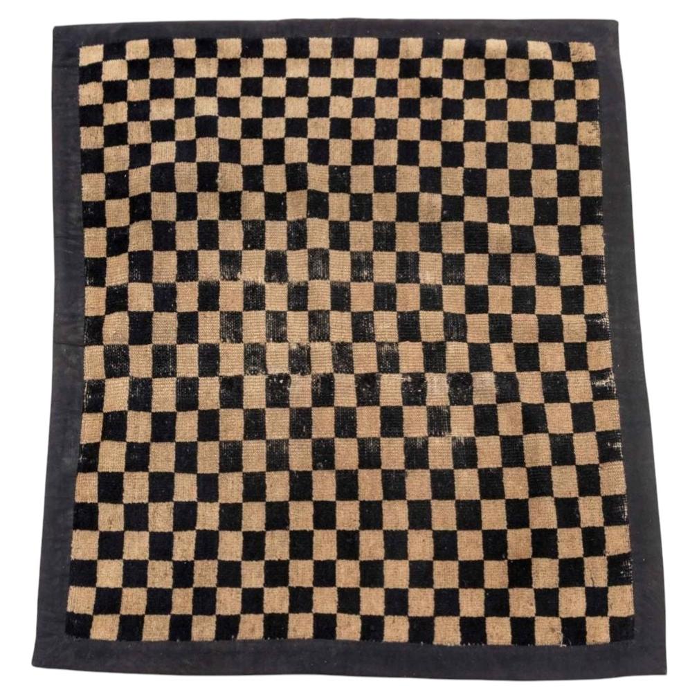 Tappeto tibetano a scacchi nero e marrone chiaro, 106 cm x 86 cm