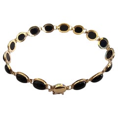 Bracelet en Onyx noir tibétain (avec or jaune massif 14K)