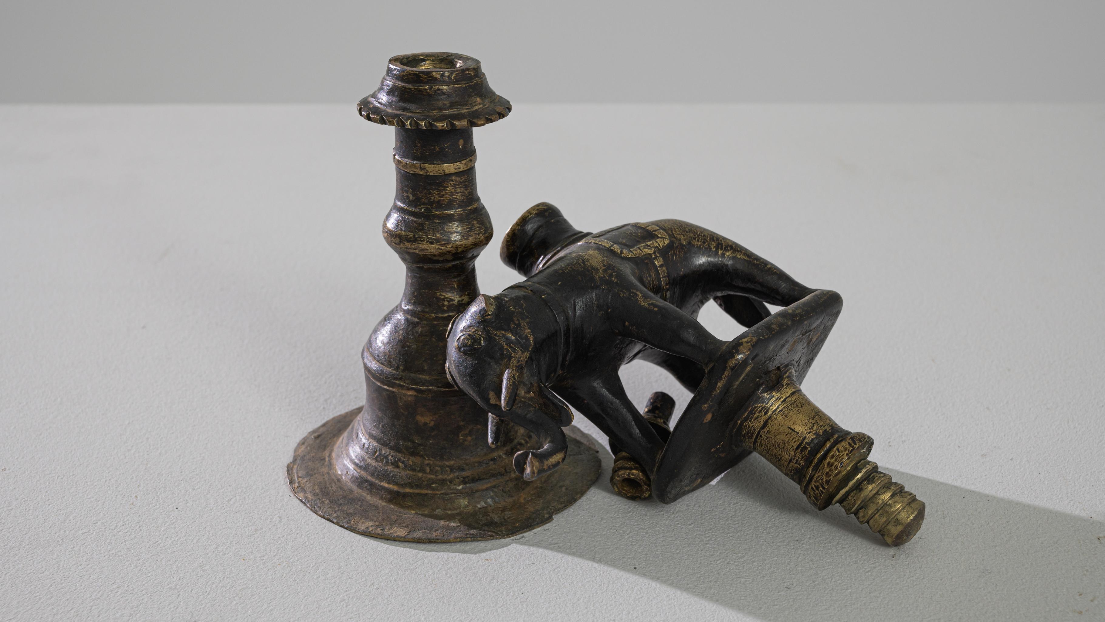 Tibetan Brass Elephant Oil Lamp In Good Condition In High Point, NC