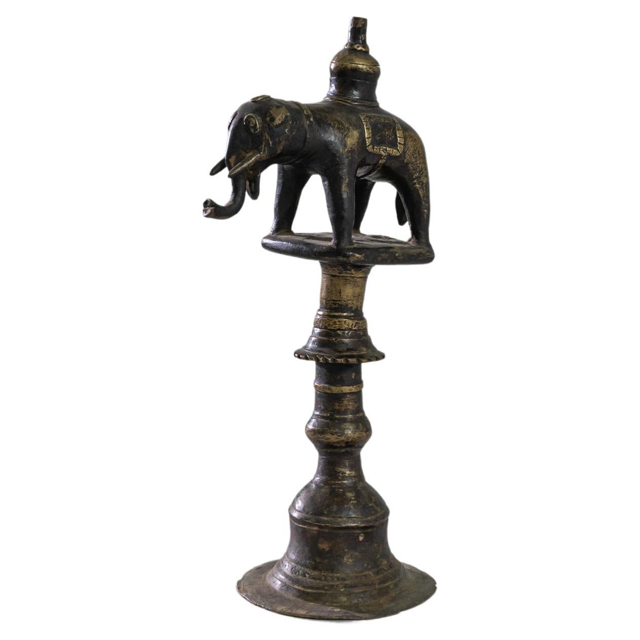 Tibetan Brass Elephant Oil Lamp