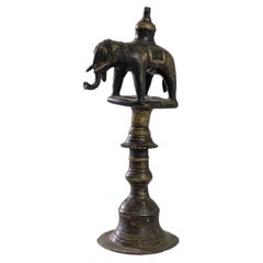 Antique Tibetan Brass Elephant Oil Lamp