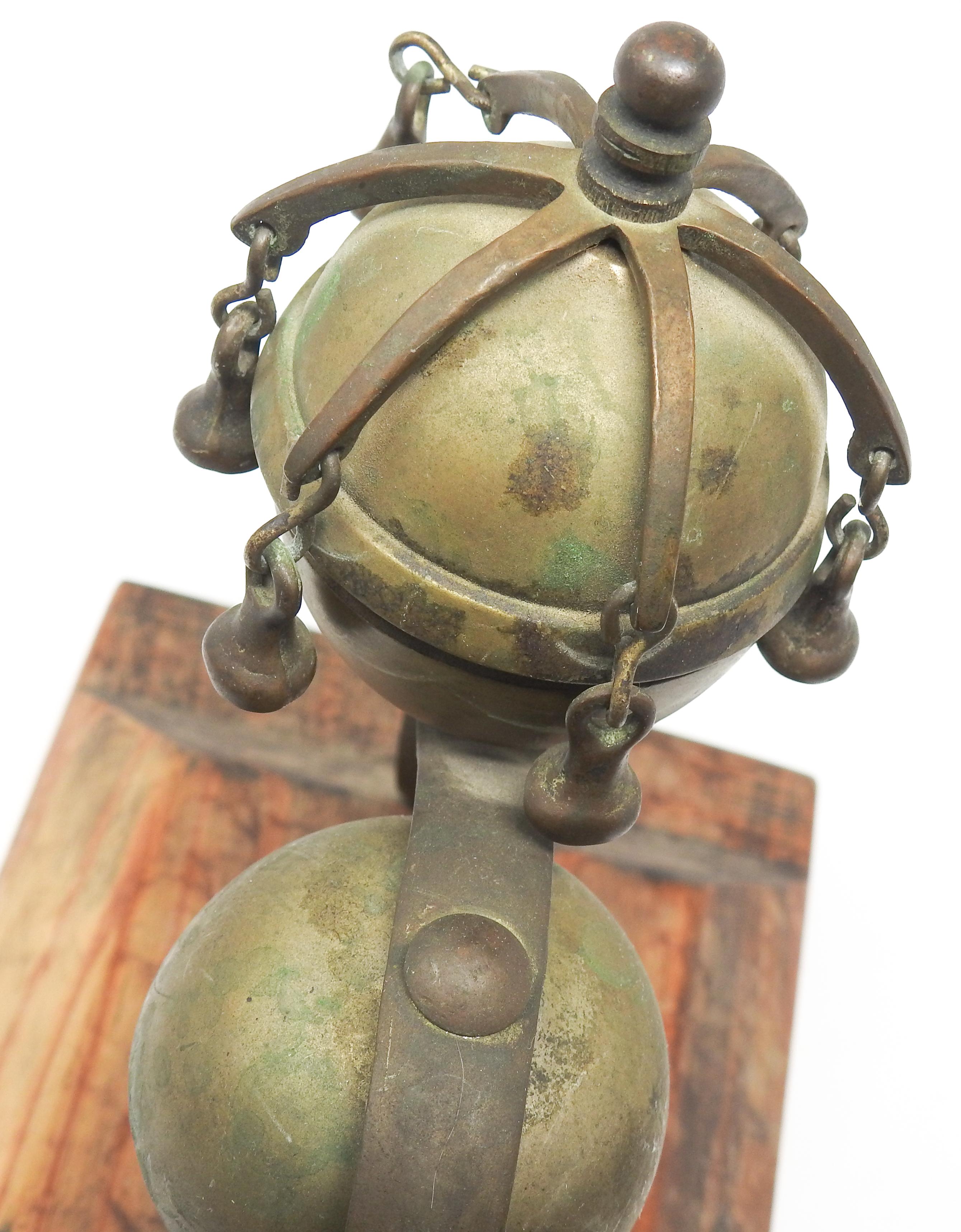 Tibetan Bronze and Brass Temple Meditation Bells on Wood Stand, 19th Century For Sale 8