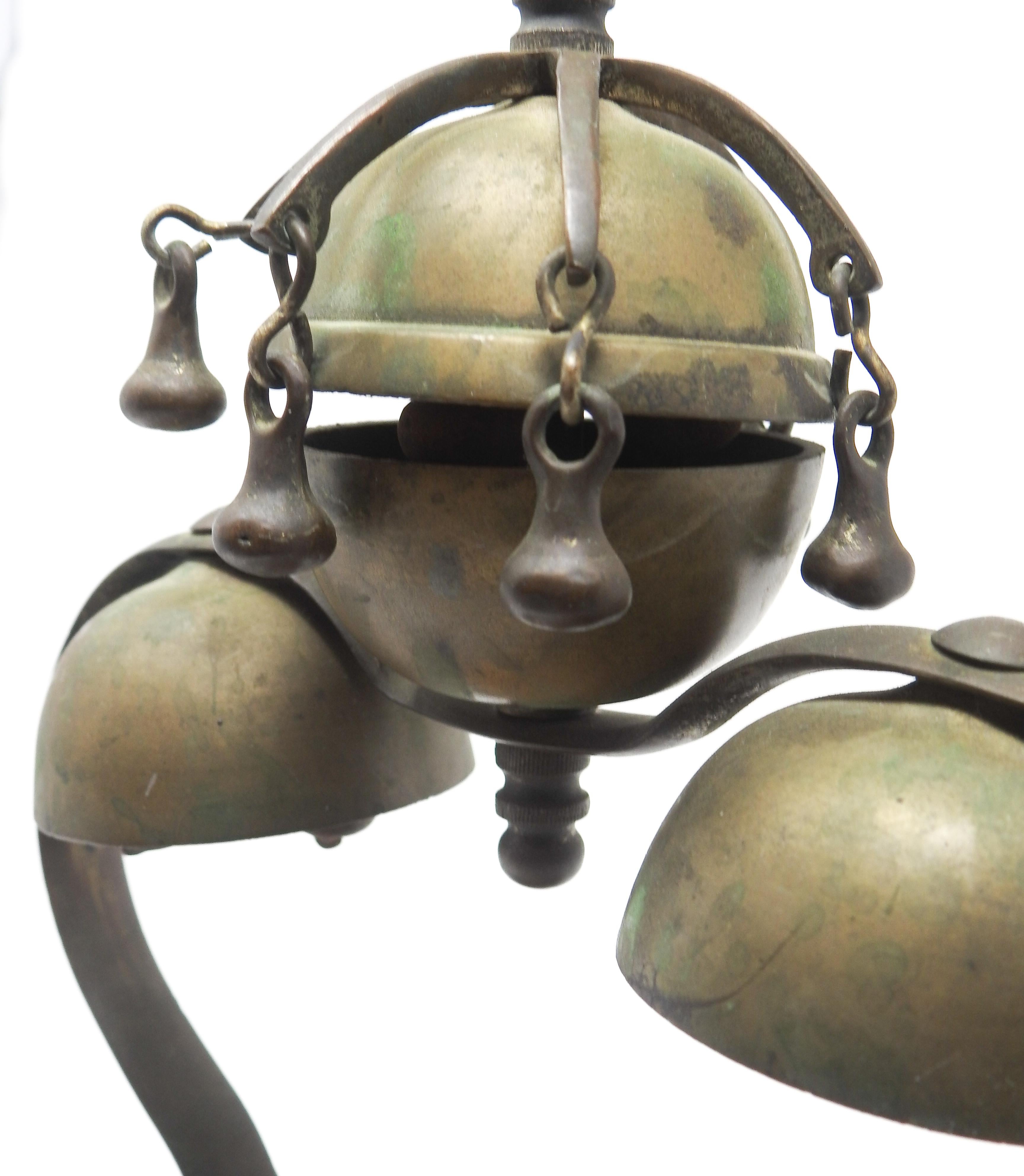 Tibetan Bronze and Brass Temple Meditation Bells on Wood Stand, 19th Century For Sale 10