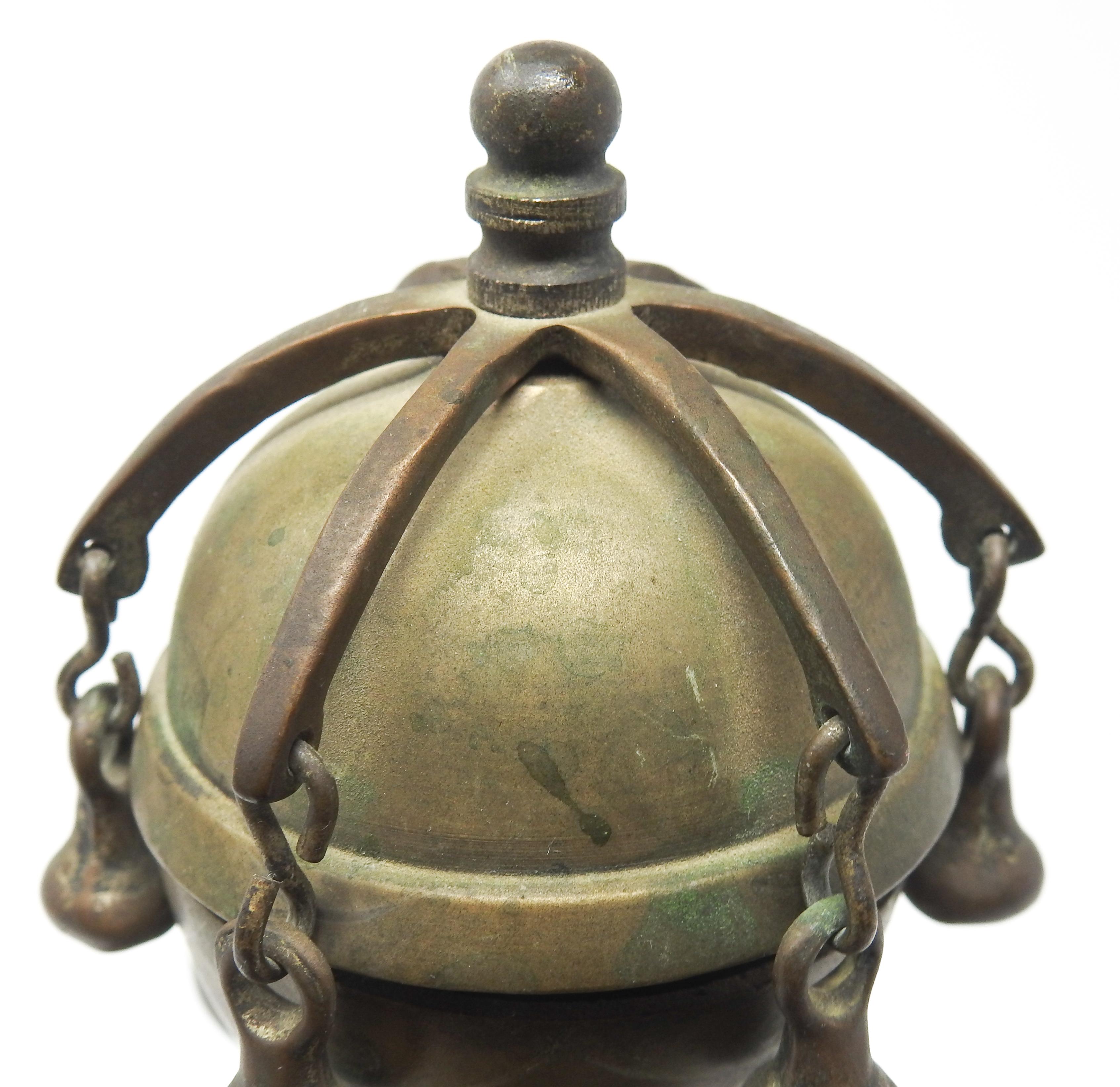 Tibetan Bronze and Brass Temple Meditation Bells on Wood Stand, 19th Century For Sale 14
