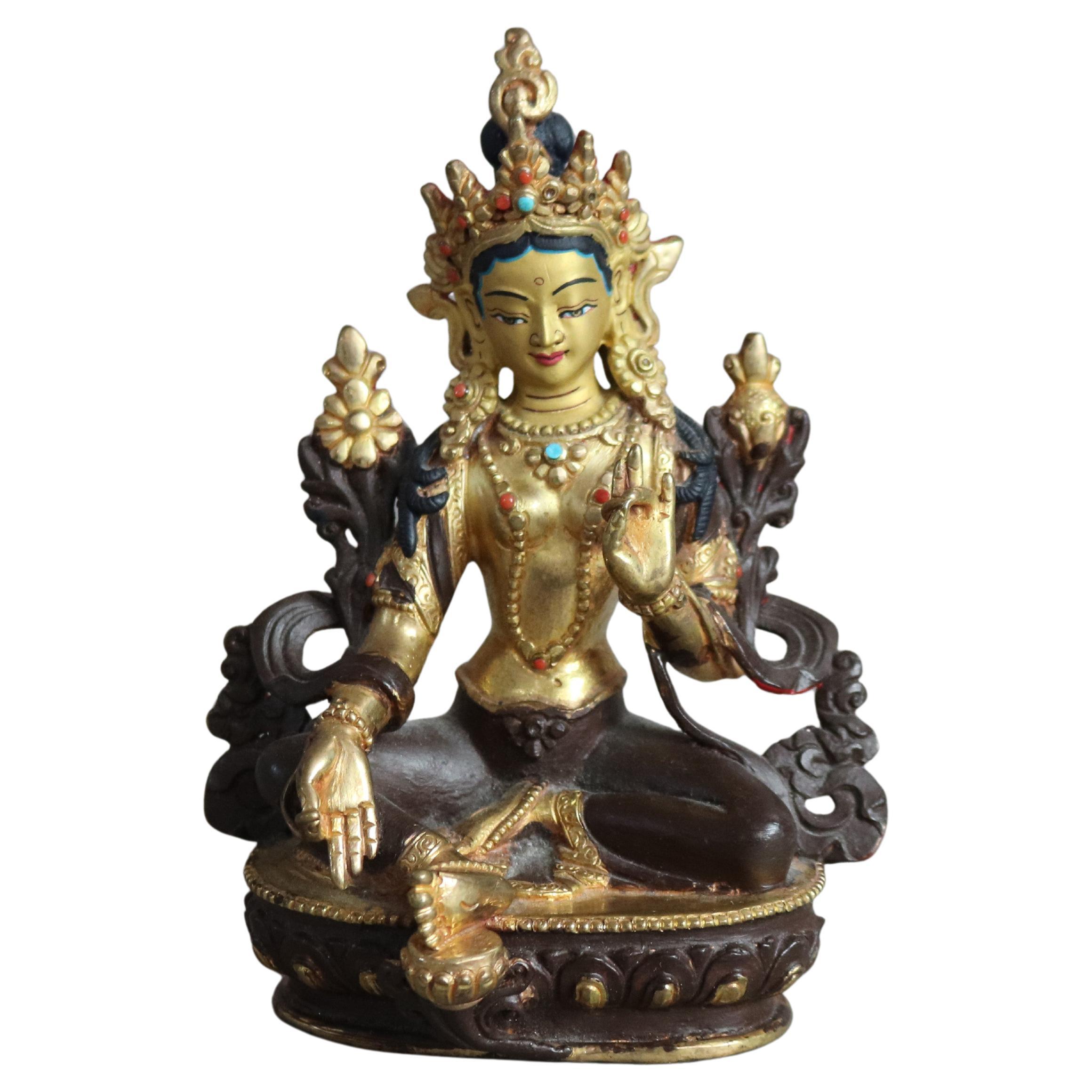 Tibetan Bronze and Polychromed White Tara Statue 20thC
