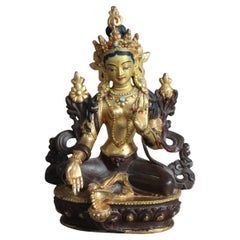 Tibetan Bronze and Polychromed White Tara Statue 20thC