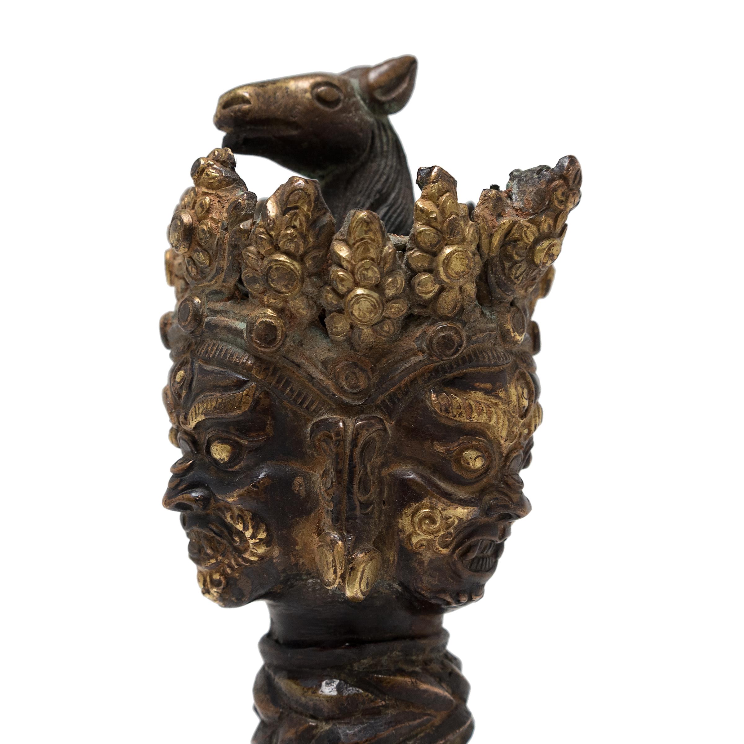 Tibetan Bronze Phurba Dagger, c. 1850 In Good Condition In Chicago, IL