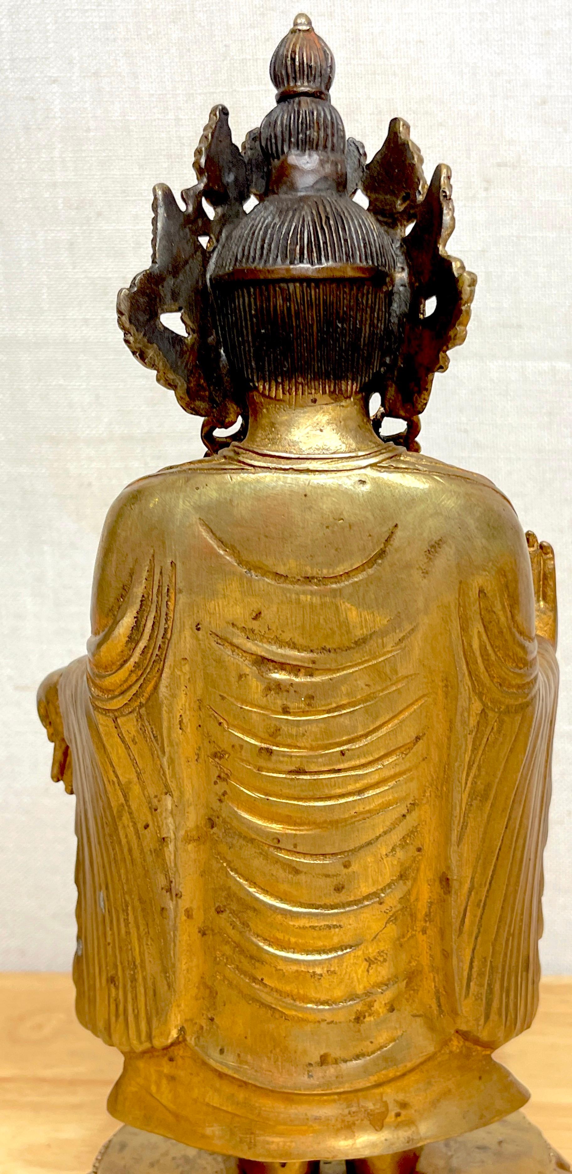 Tibetan Bronze Standing Gilt Bronze Buddha Offering Protection For Sale 5