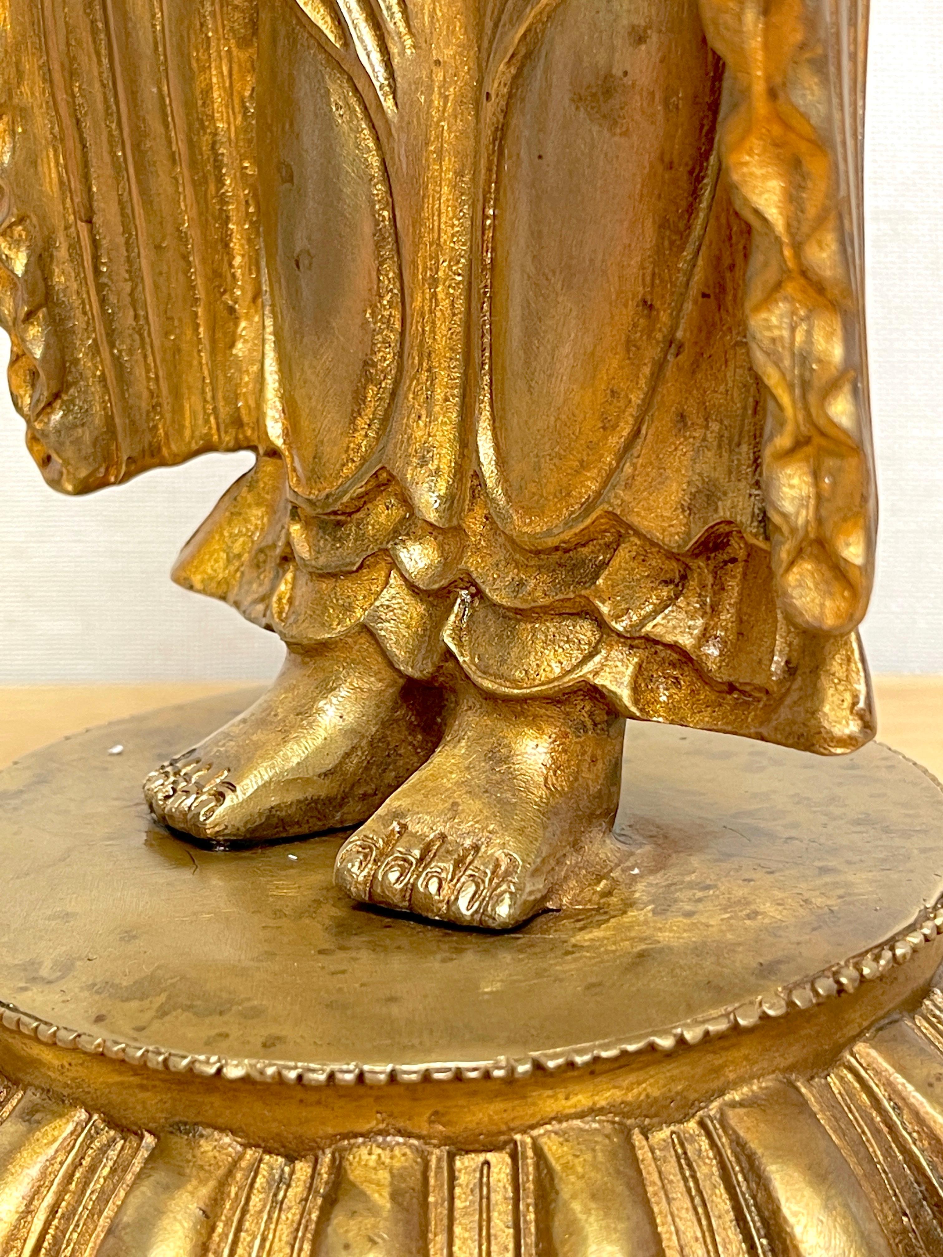 Tibetan Bronze Standing Gilt Bronze Buddha Offering Protection For Sale 10