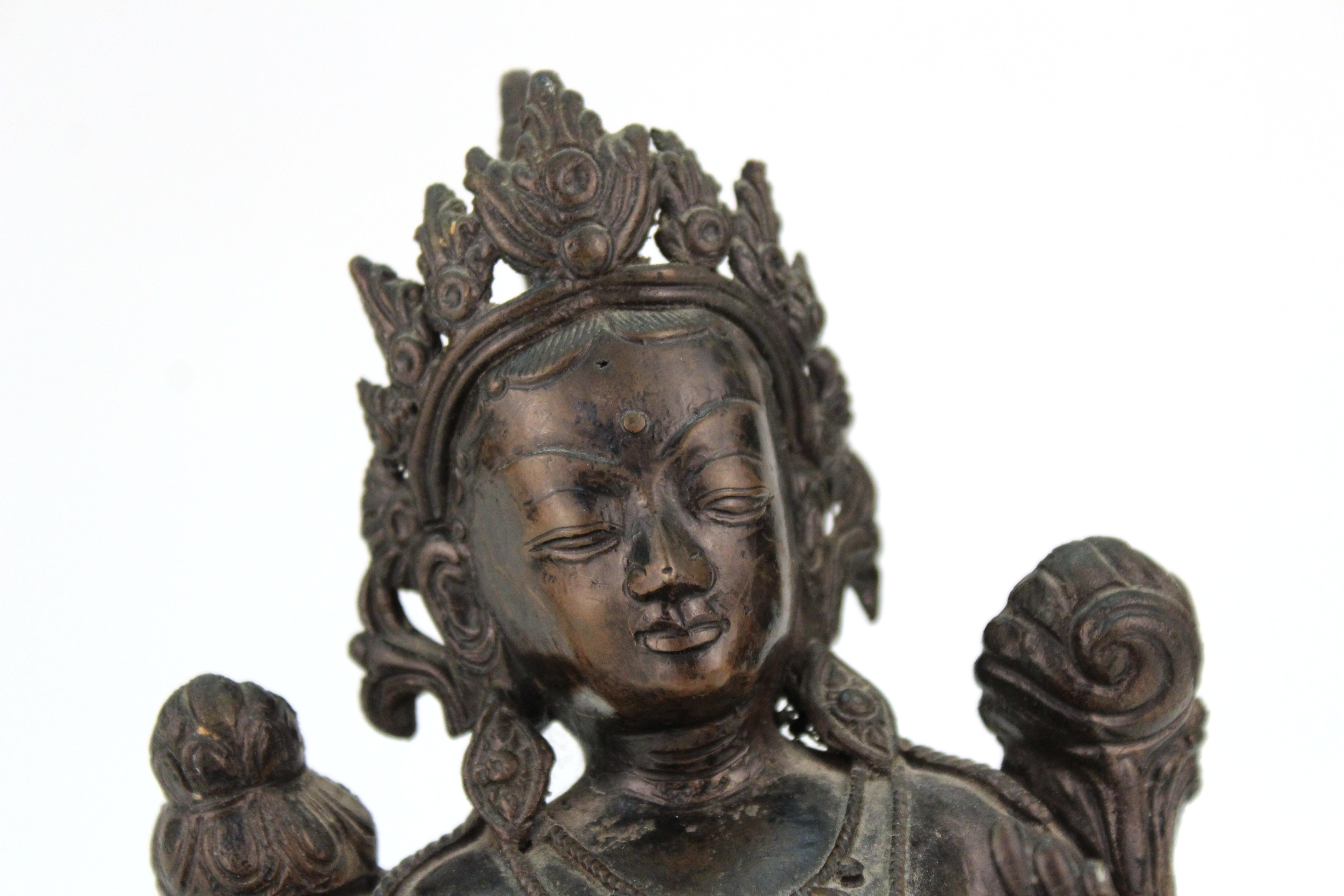 Tibetan Bronzed Metal Buddhist Sculpture of the Seated Bodhisattva Tara 2