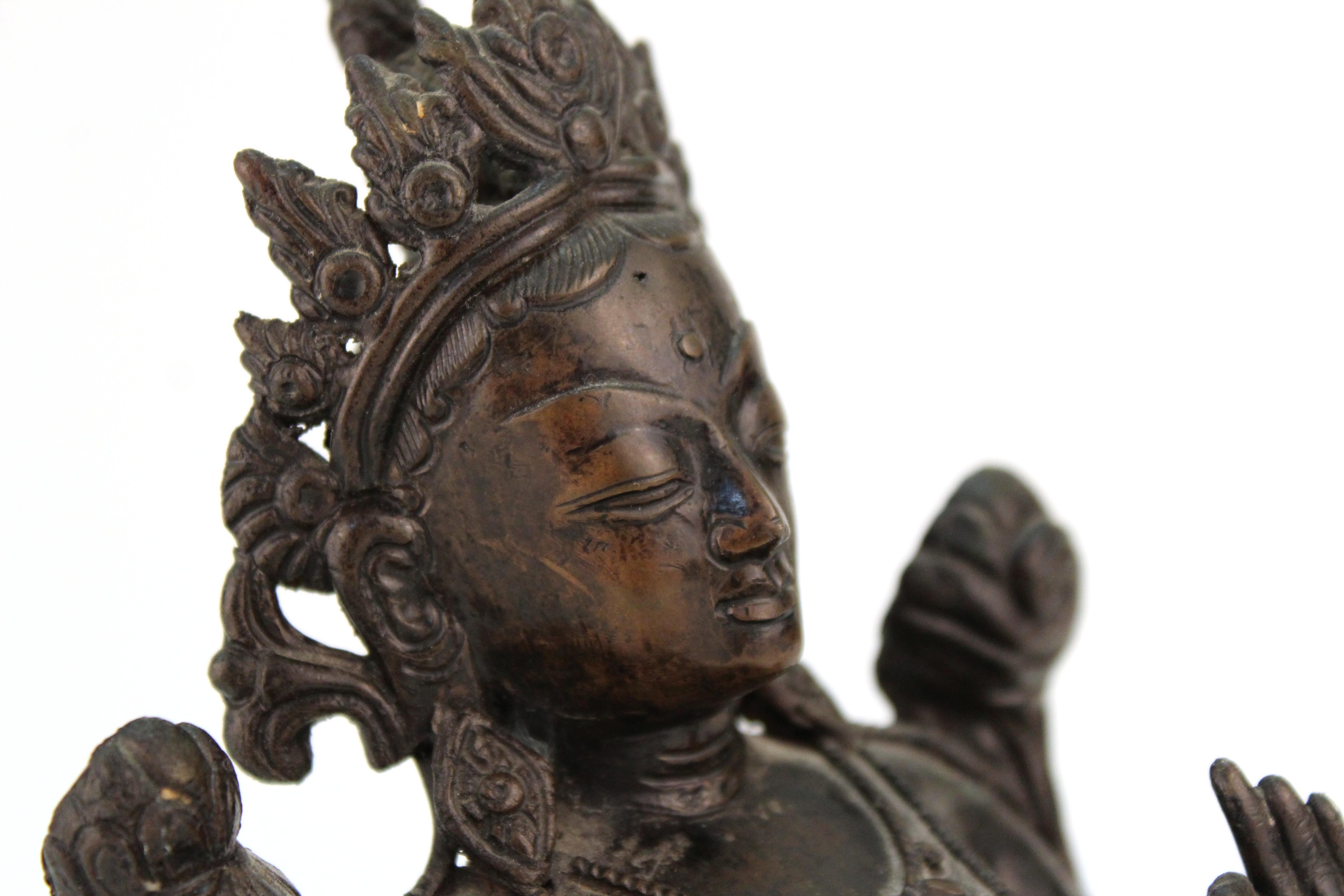 Tibetan Bronzed Metal Buddhist Sculpture of the Seated Bodhisattva Tara 5