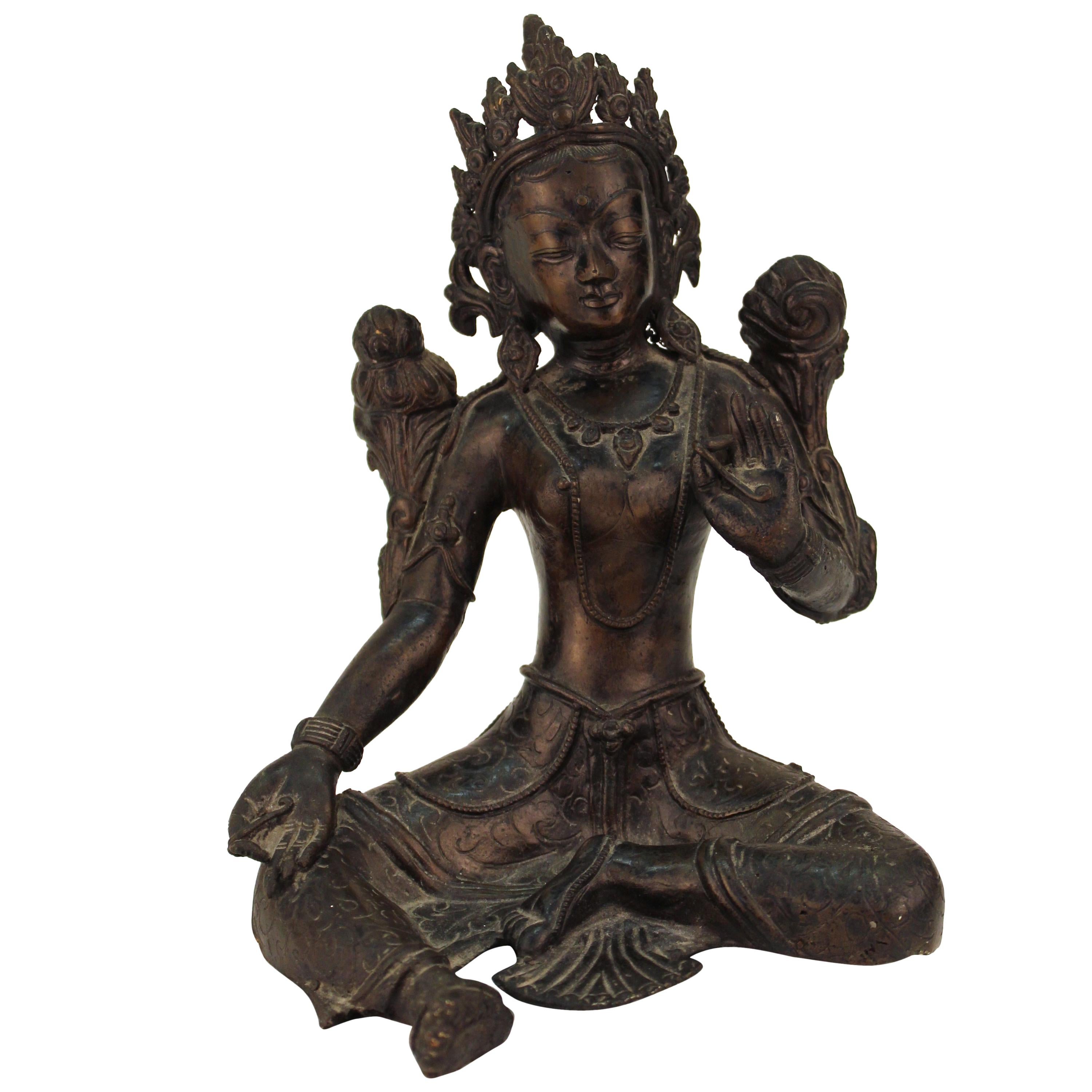 Tibetan Bronzed Metal Buddhist Sculpture of the Seated Bodhisattva Tara