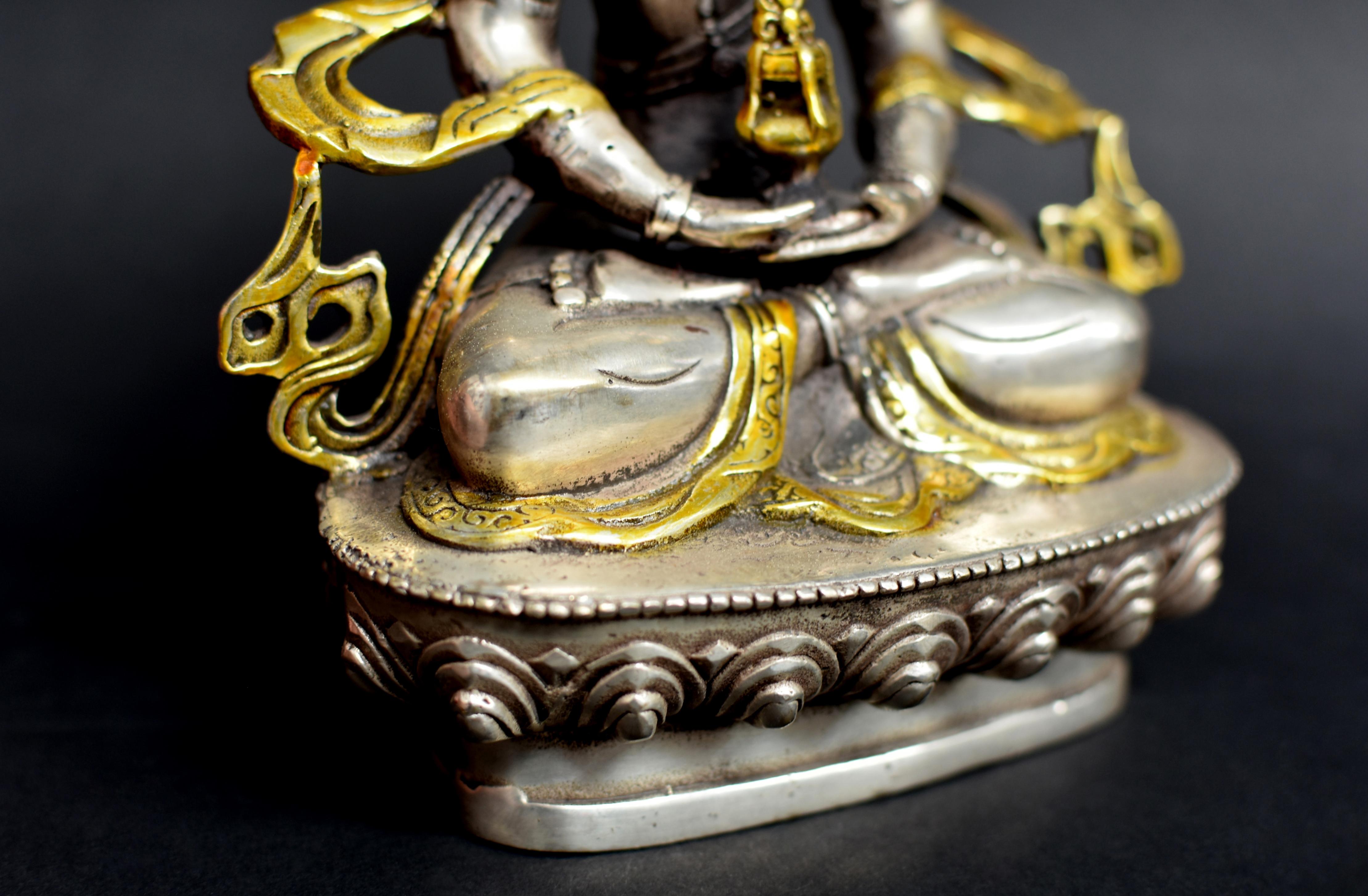 Tibetan Buddha of Long Life Amitayus Gold Tone Silver Bronze  6