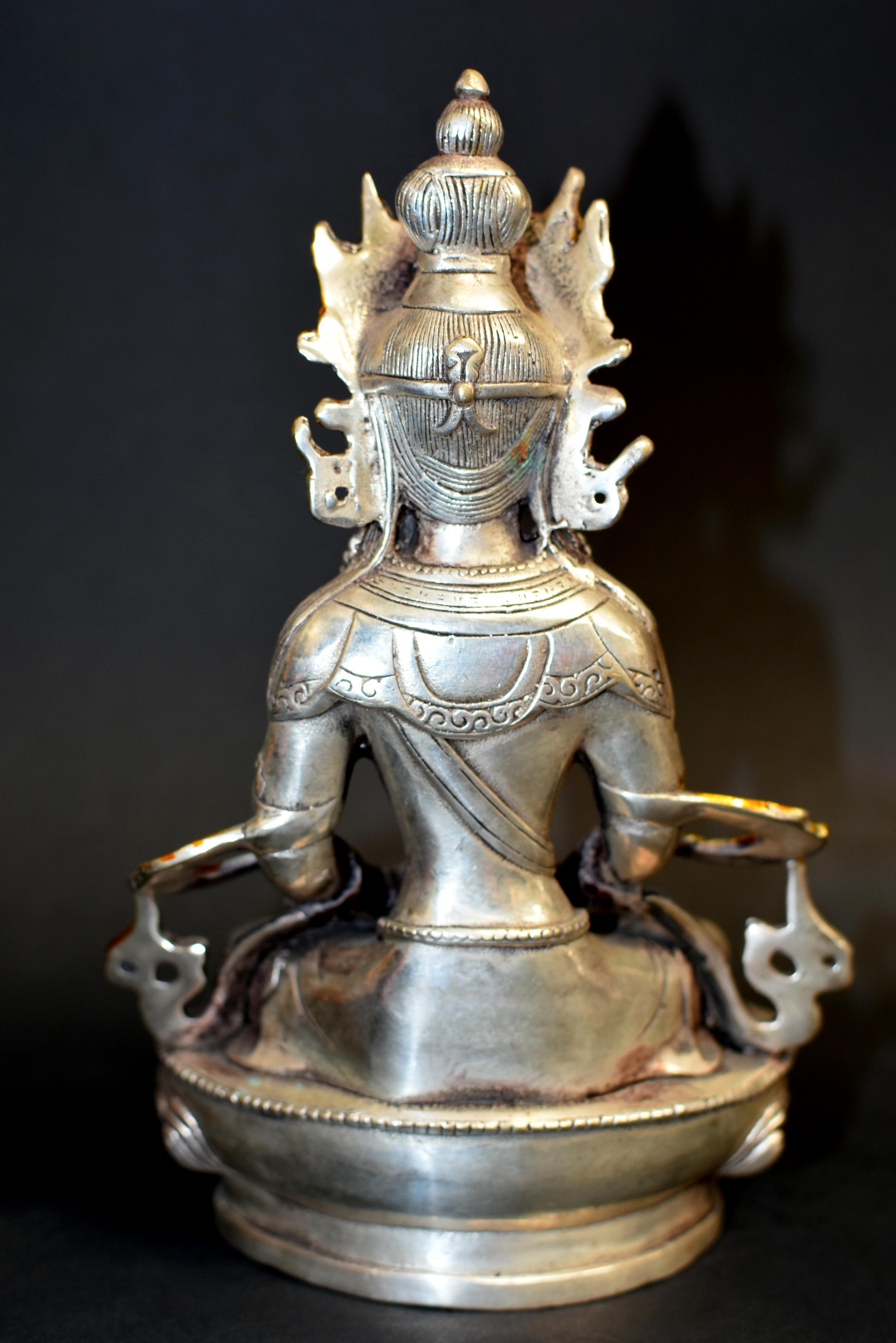 Tibetan Buddha of Long Life Amitayus Gold Tone Silver Bronze  10