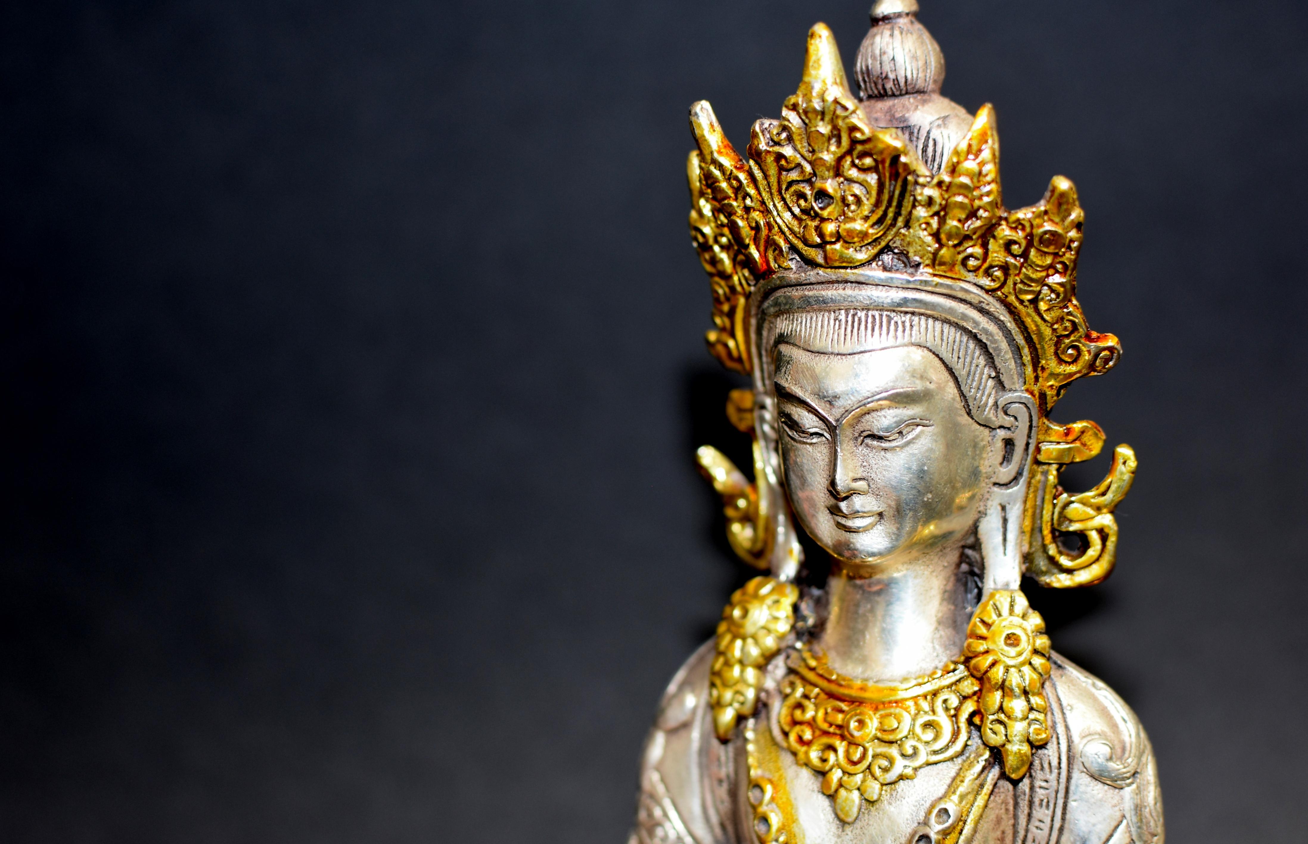 Tibetan Buddha of Long Life Amitayus Gold Tone Silver Bronze  3