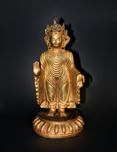 Tibetan Buddha of Protection Udanaya 13" Gilt Bronze