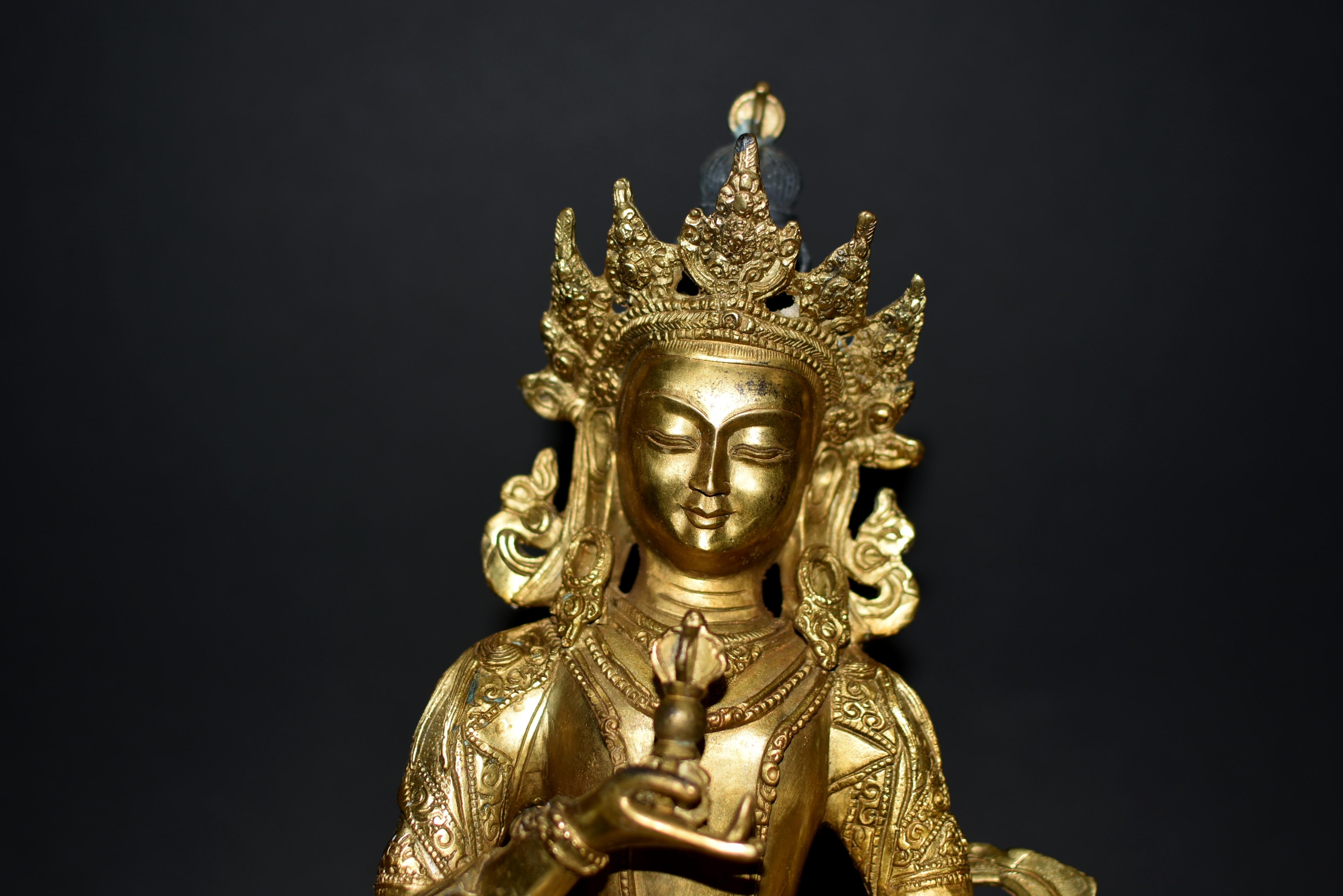 Silvered Tibetan Buddha Vajrasattva Gilt Bronze 12