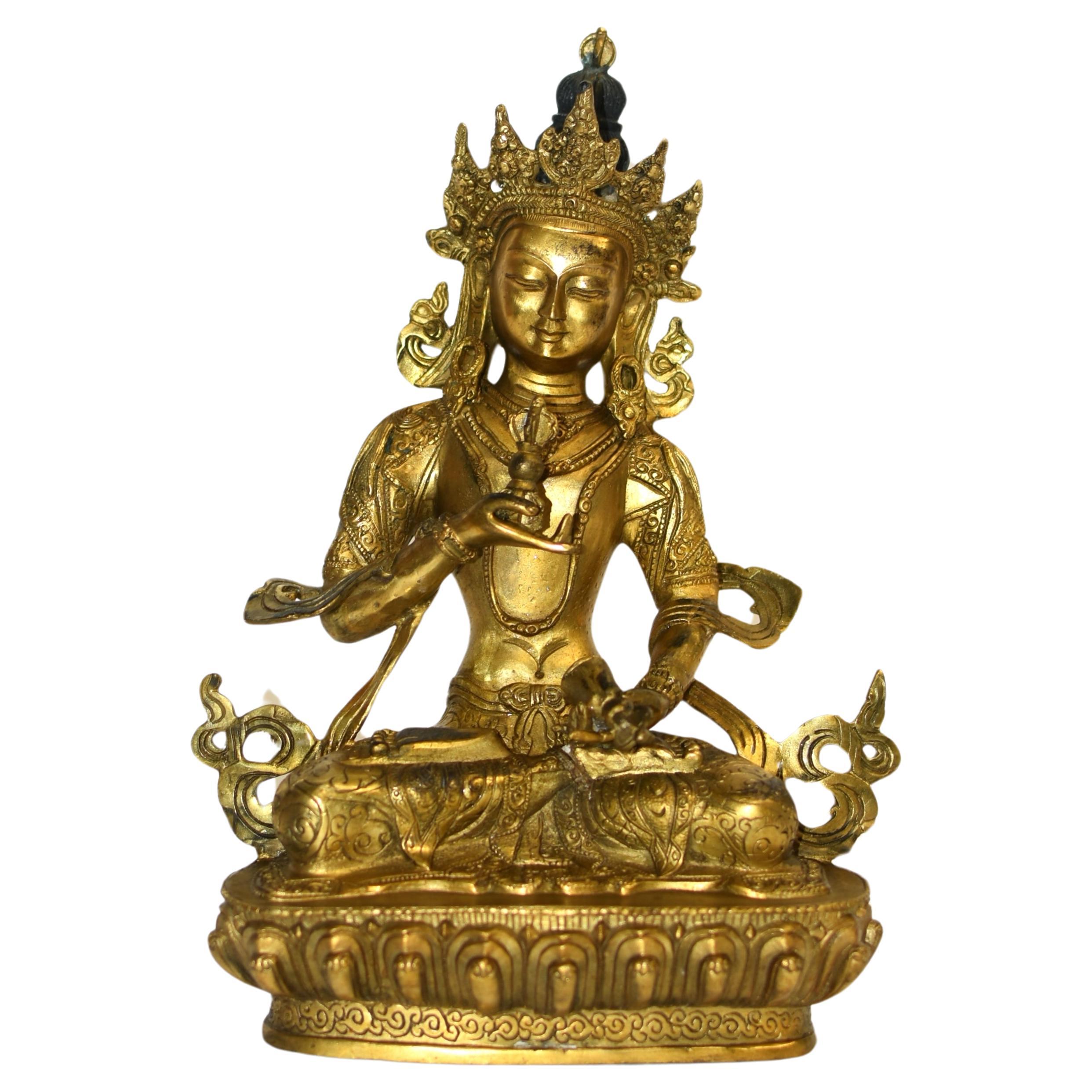 Tibetischer Buddha Vajrasattva aus vergoldeter Bronze 12" im Angebot