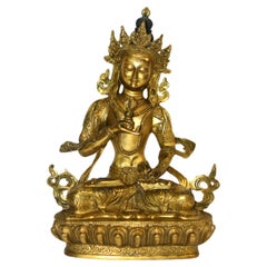 Tibetischer Buddha Vajrasattva aus vergoldeter Bronze 12"