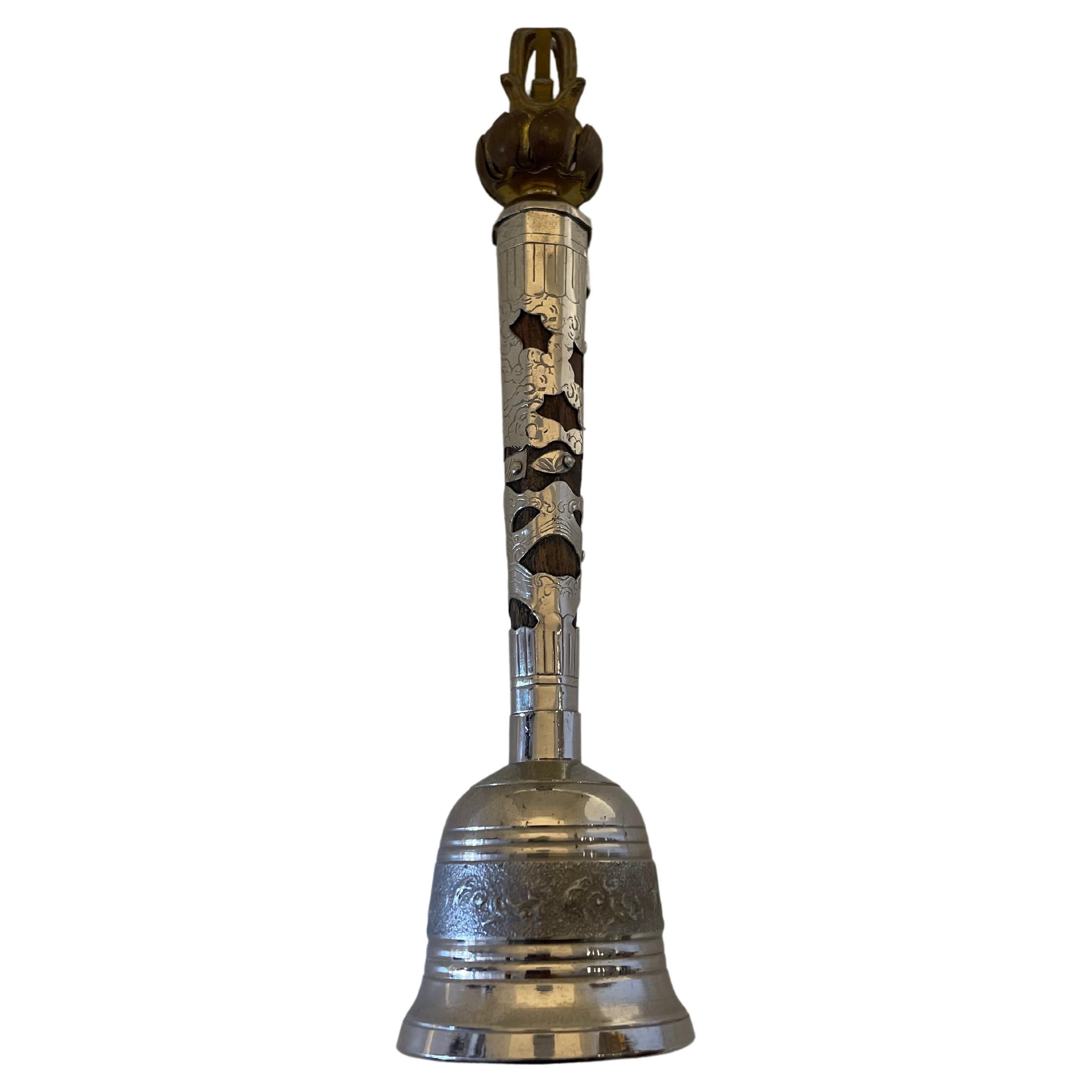 Tibetan Buddhism Silver Overlay Wood and Metal Bell For Sale