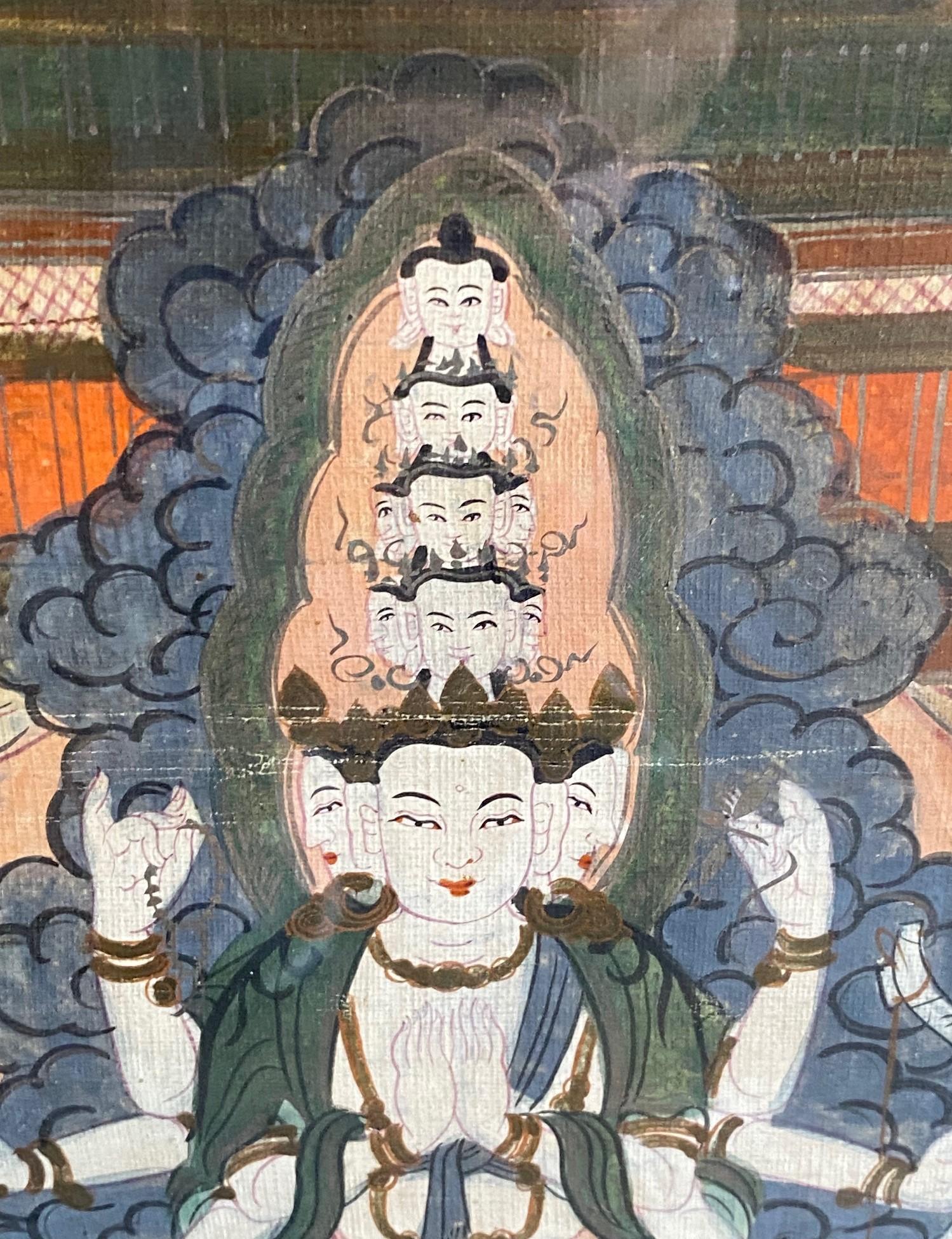 Tibetan Buddhist Framed Thangka Painting of Buddhistic Bodhisattva Goddess Deity For Sale 5