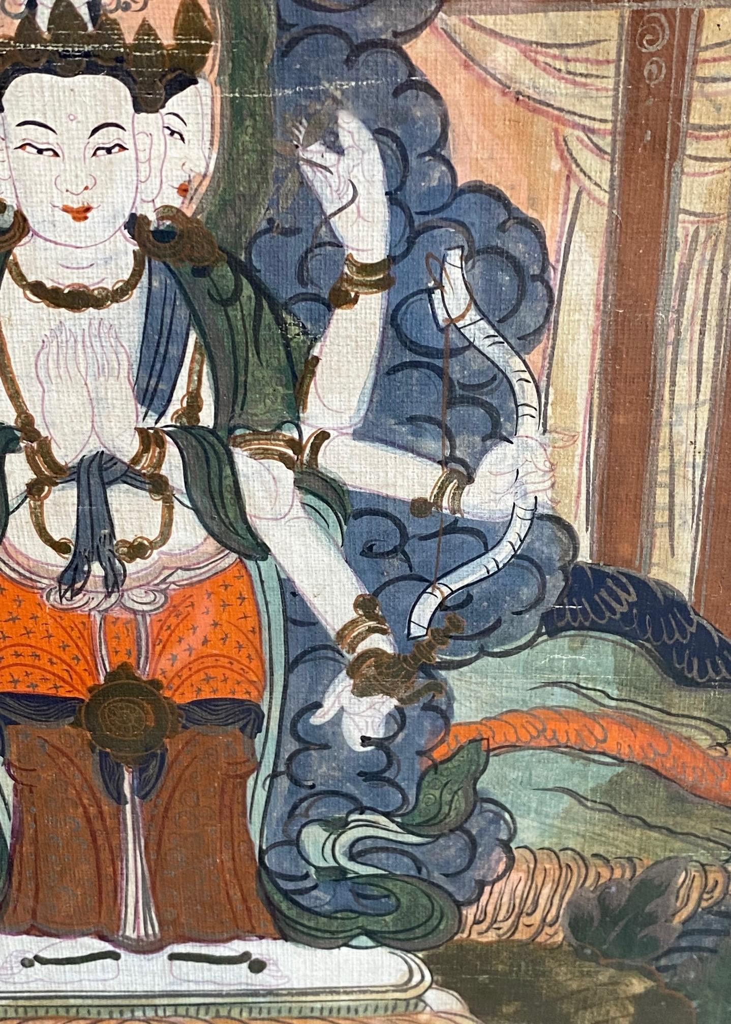 Tibetan Buddhist Framed Thangka Painting of Buddhistic Bodhisattva Goddess Deity For Sale 6