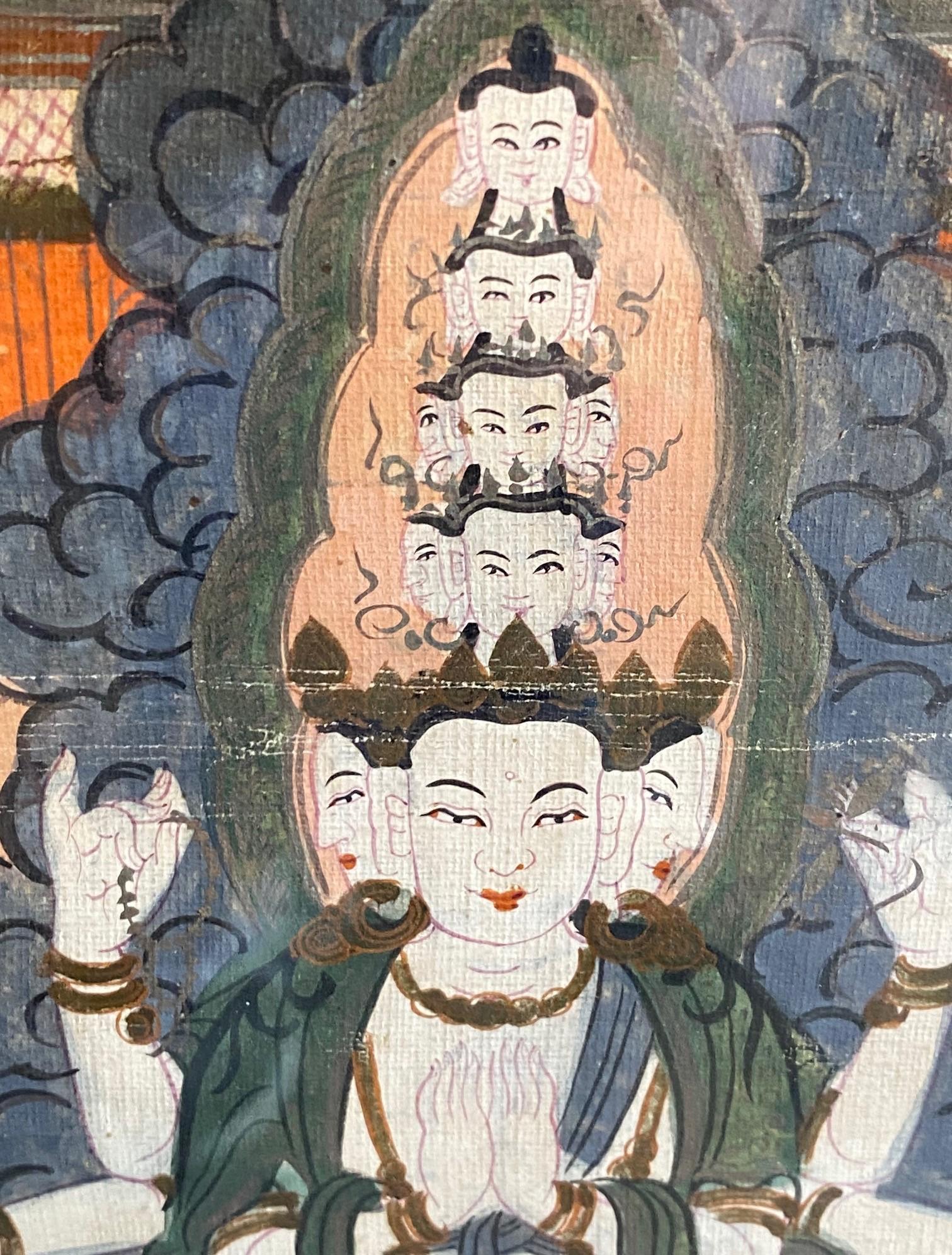 Tibetan Buddhist Framed Thangka Painting of Buddhistic Bodhisattva Goddess Deity For Sale 10