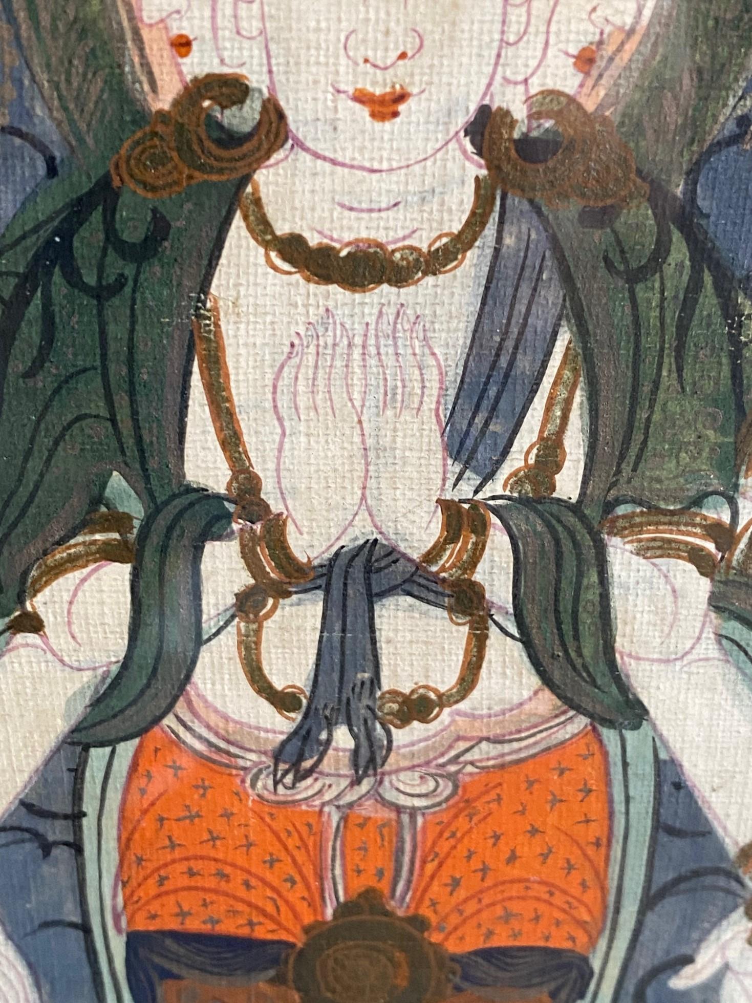 Tibetan Buddhist Framed Thangka Painting of Buddhistic Bodhisattva Goddess Deity For Sale 11