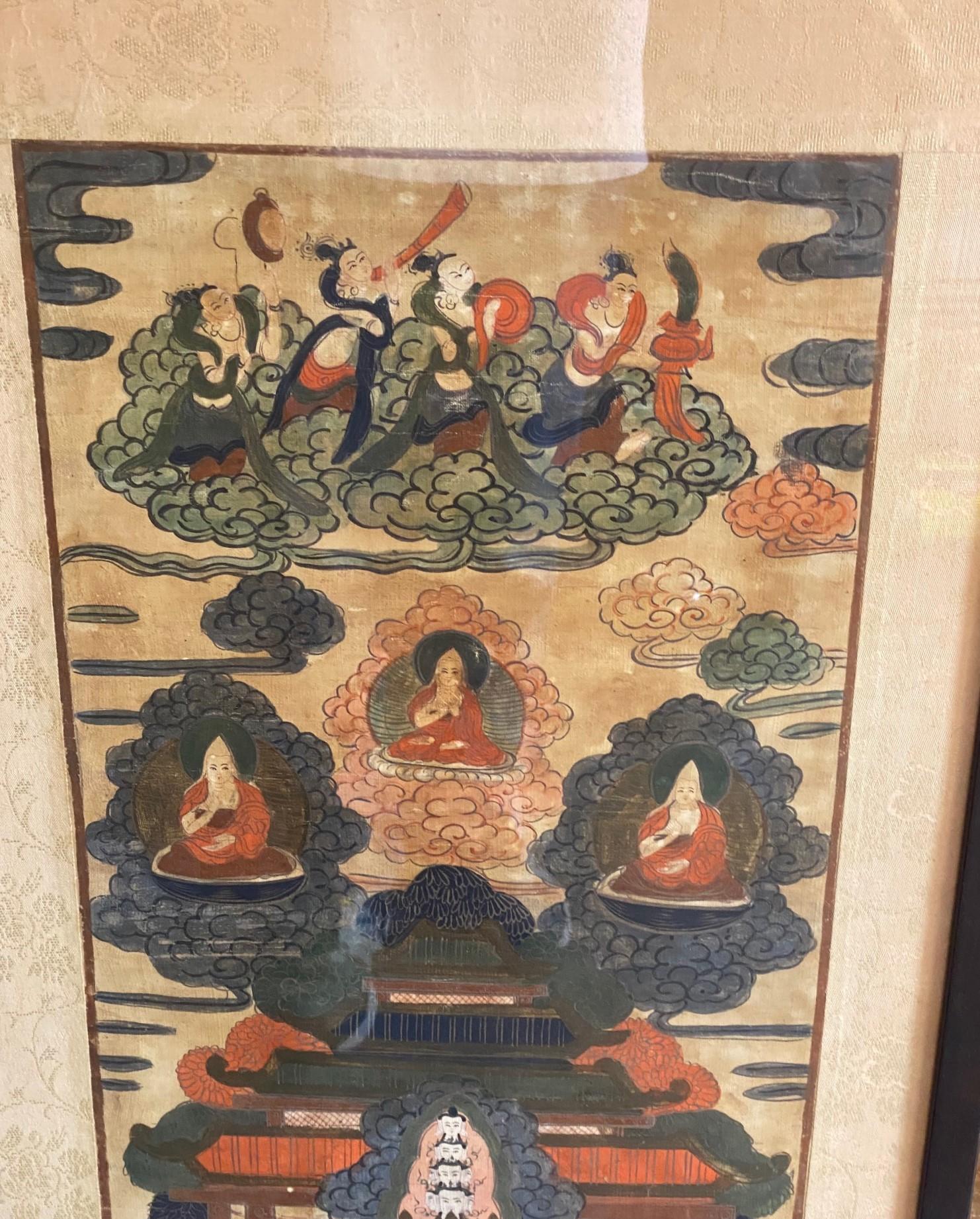 Hand-Painted Tibetan Buddhist Framed Thangka Painting of Buddhistic Bodhisattva Goddess Deity For Sale