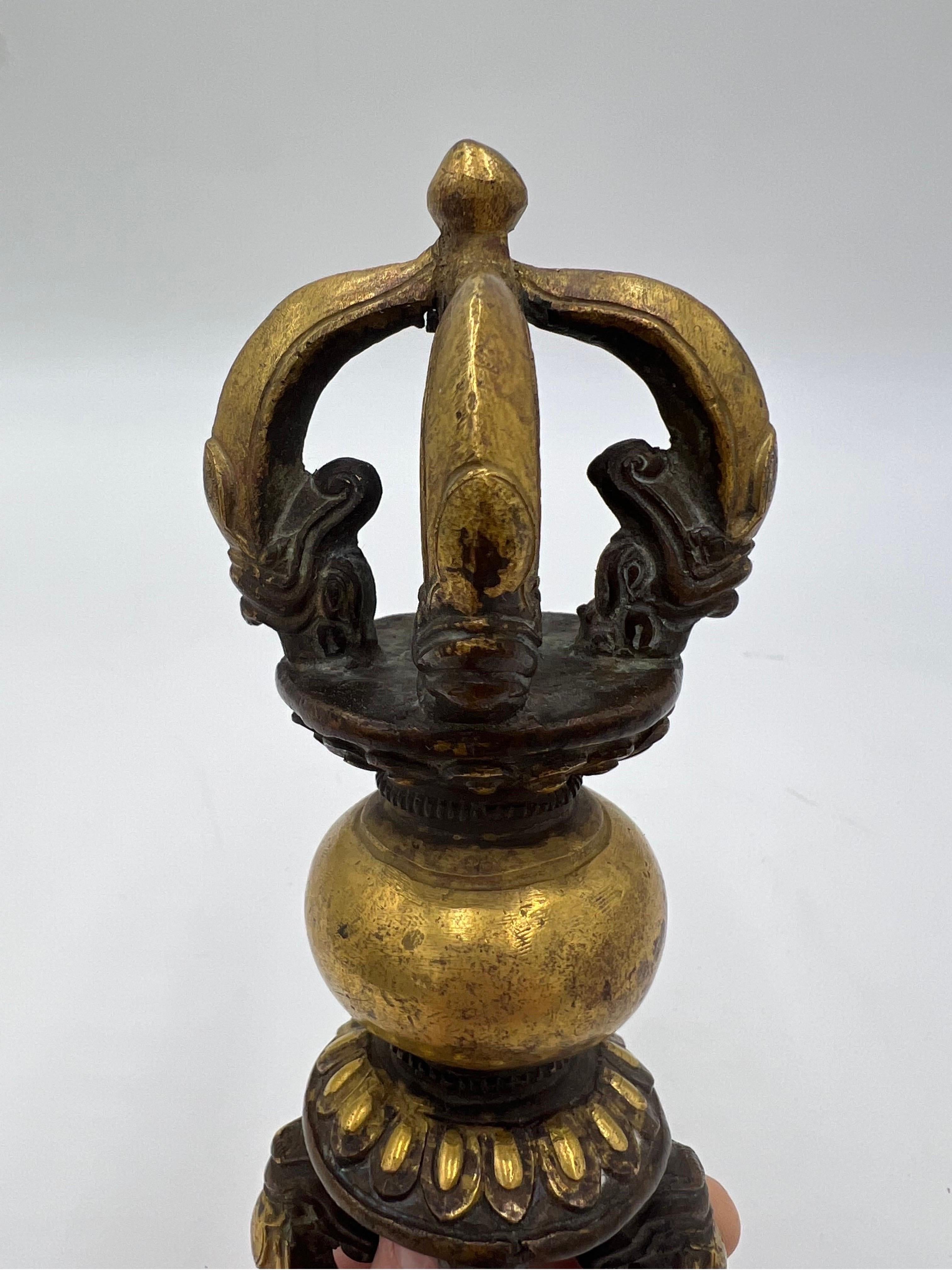 Tibetan Buddhist Gilded Cast Bronze Vajra 4