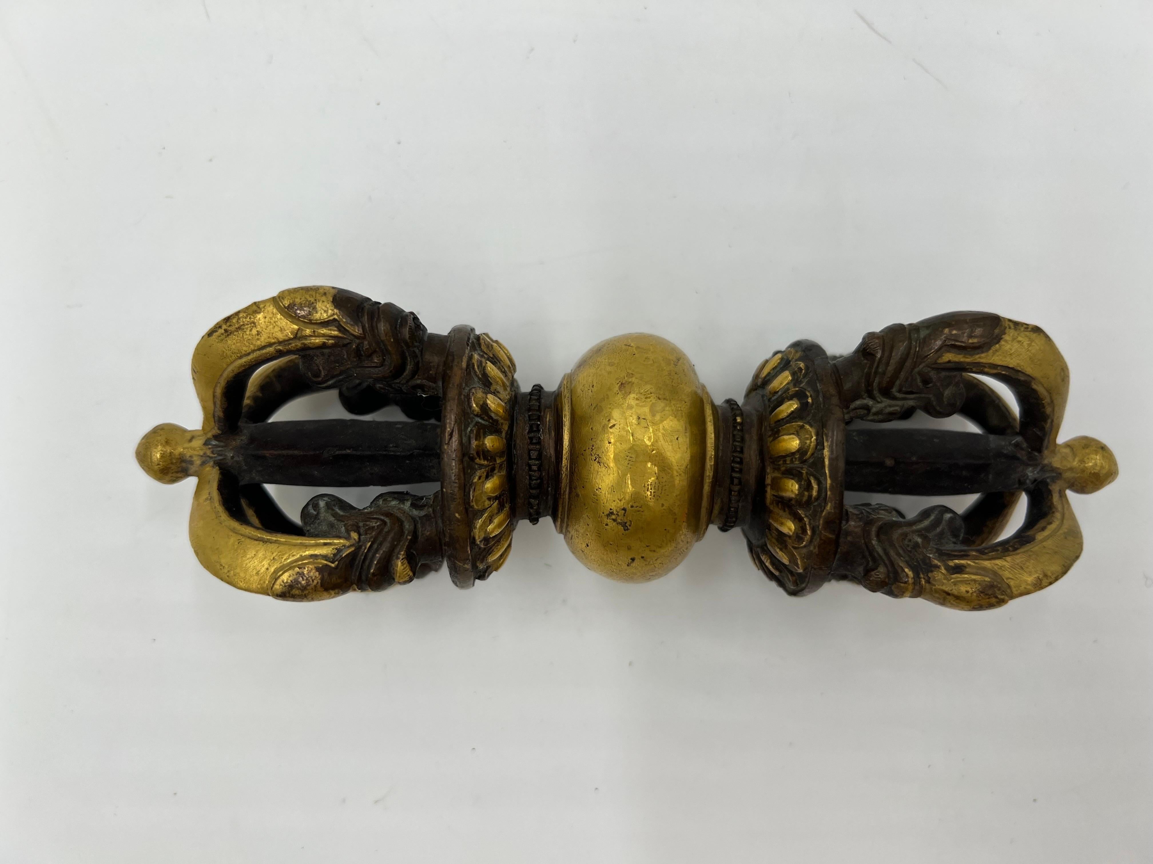 20th Century Tibetan Buddhist Gilded Cast Bronze Vajra
