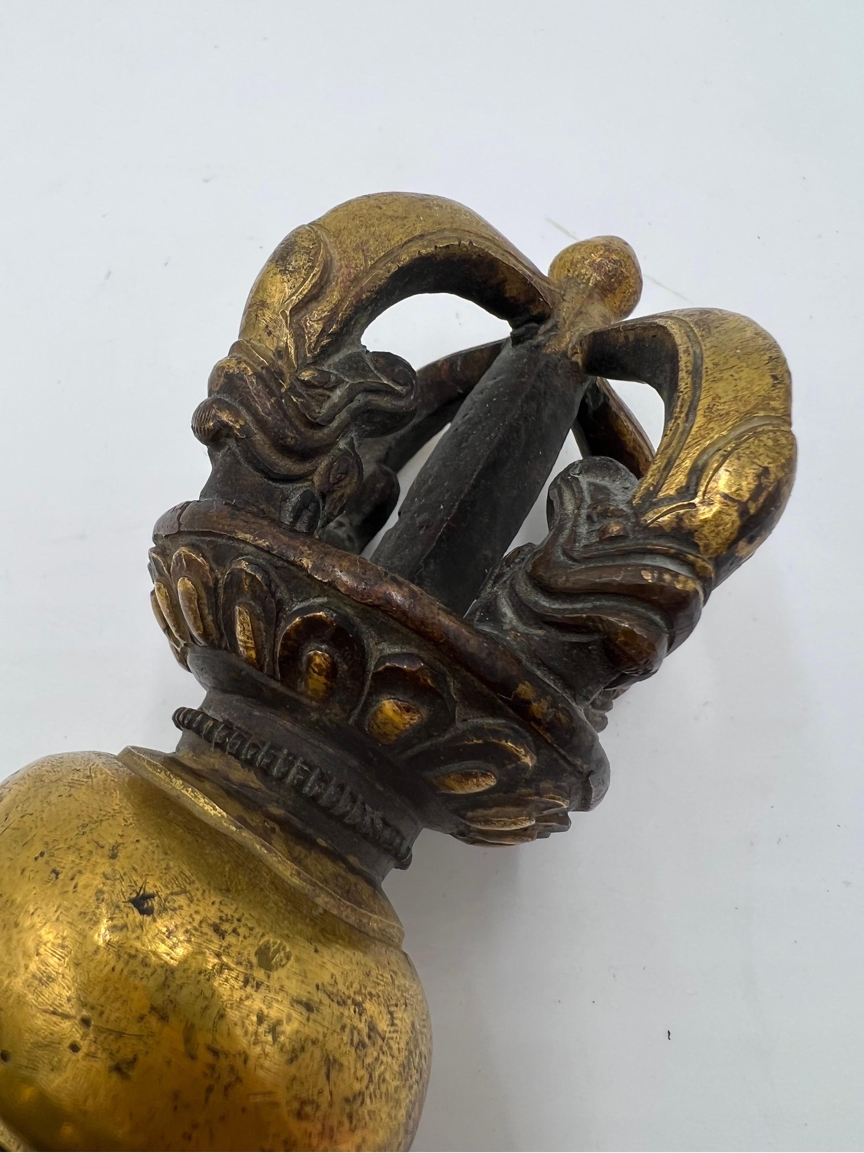 Tibetan Buddhist Gilded Cast Bronze Vajra 3