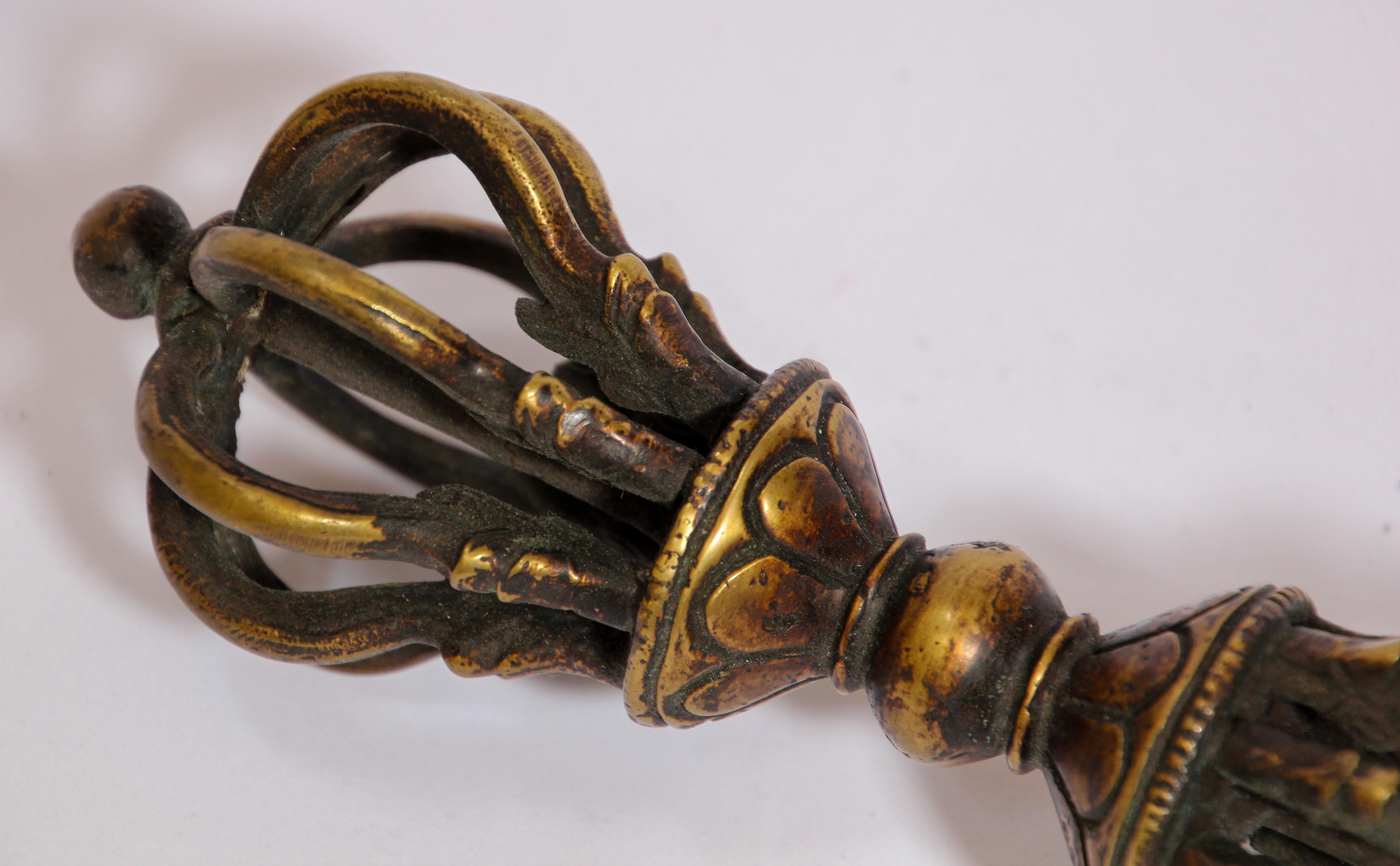 Hand-Crafted Tibetan Buddhist Gilded Cast Bronze Vajra