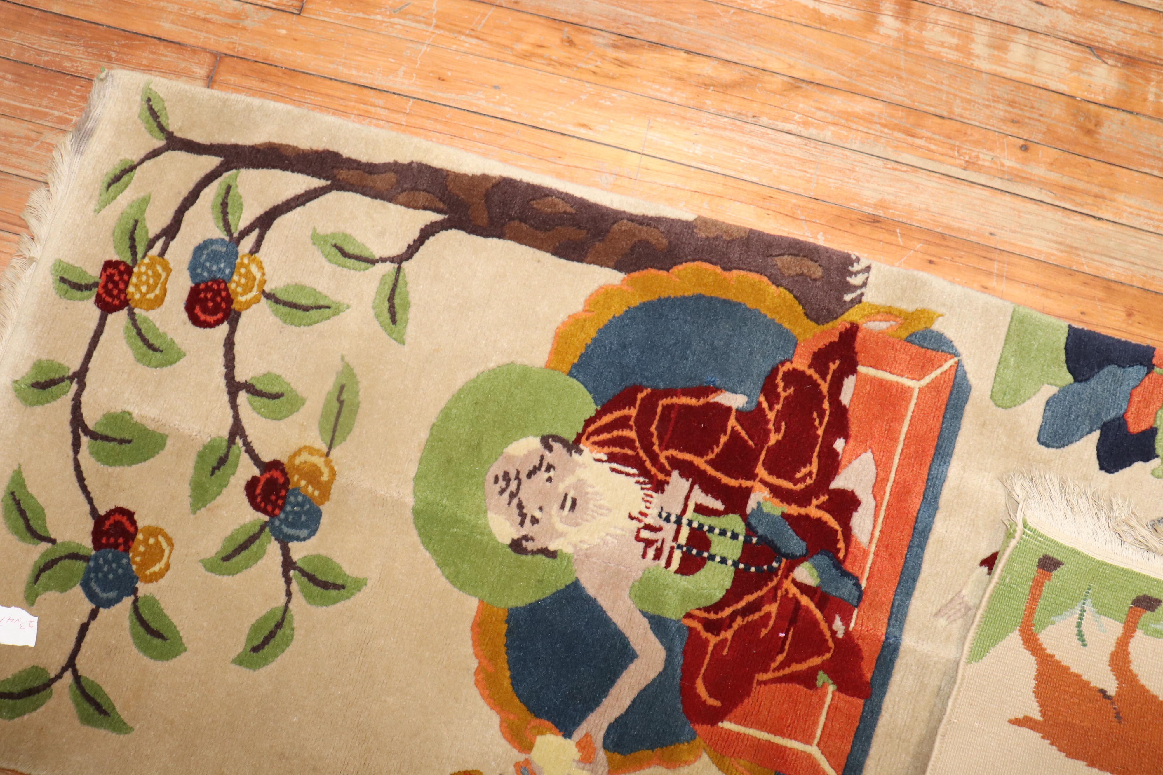 Hand-Woven Chinese Buddhist Meditation Pictorial Rug For Sale