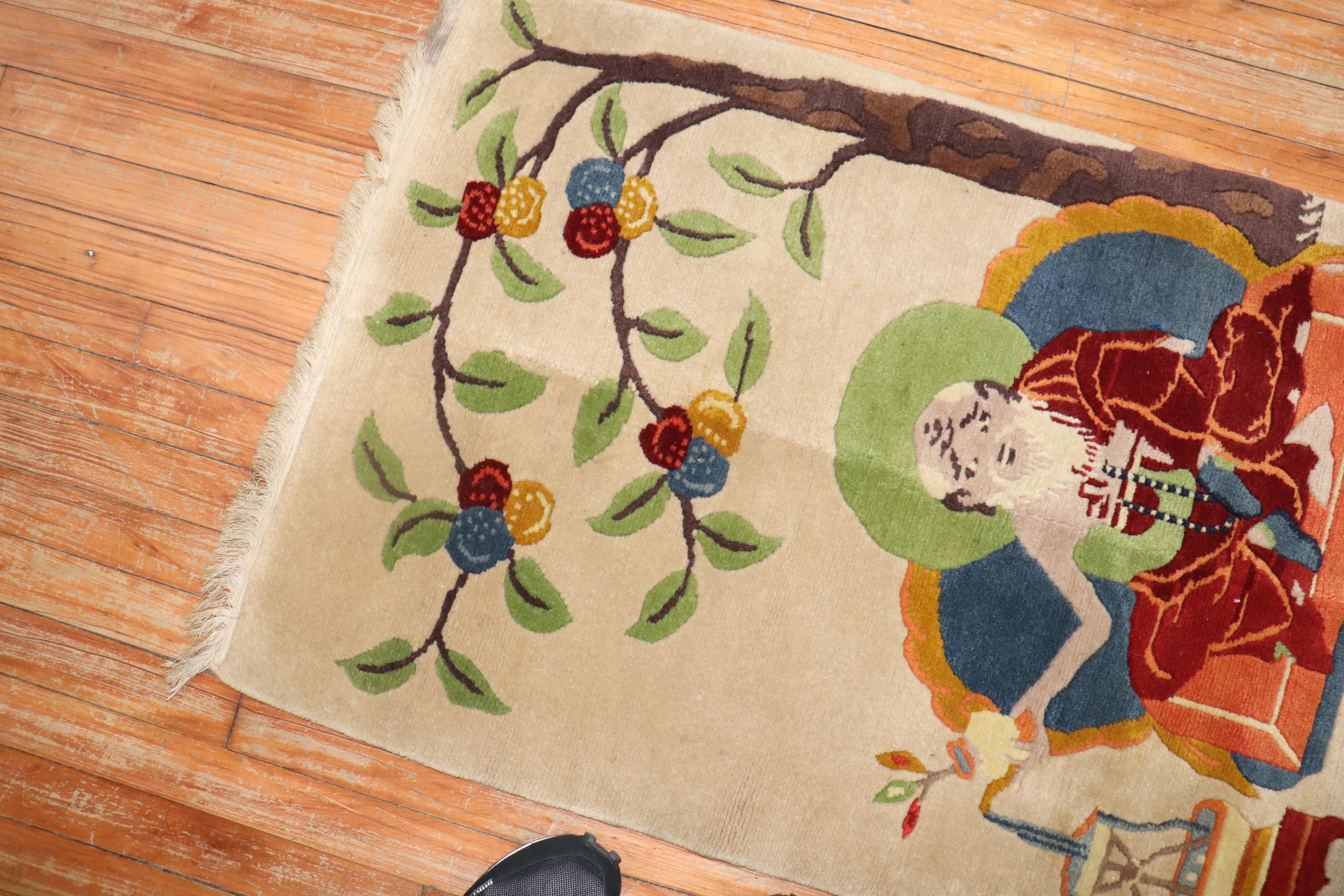 Chinese Buddhist Meditation Pictorial Rug In Excellent Condition For Sale In New York, NY