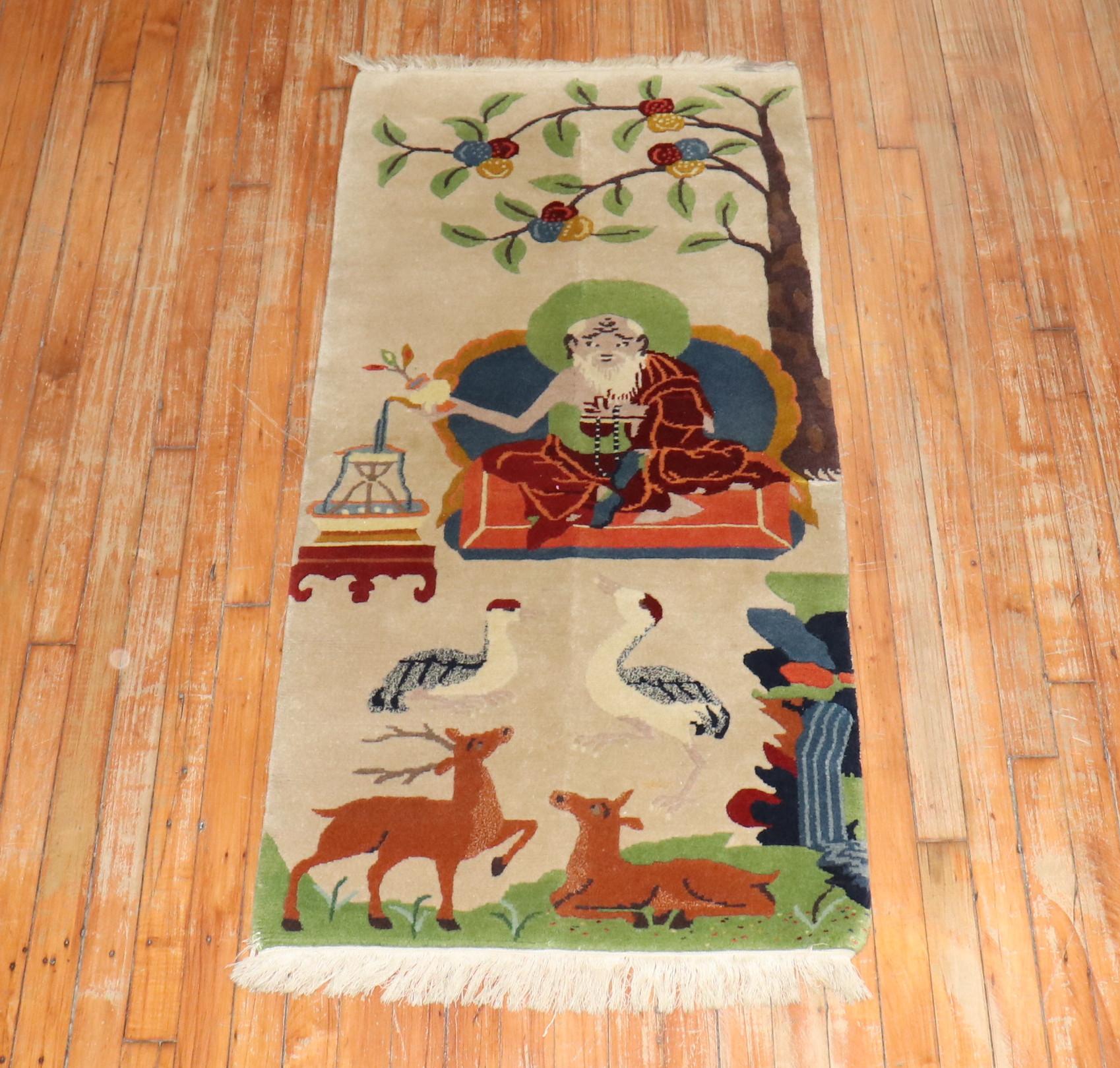 20th Century Chinese Buddhist Meditation Pictorial Rug For Sale