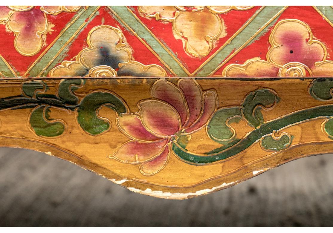 Tibetan Carved And Hand Paint Bench with Elaborate Decoration For Sale 3