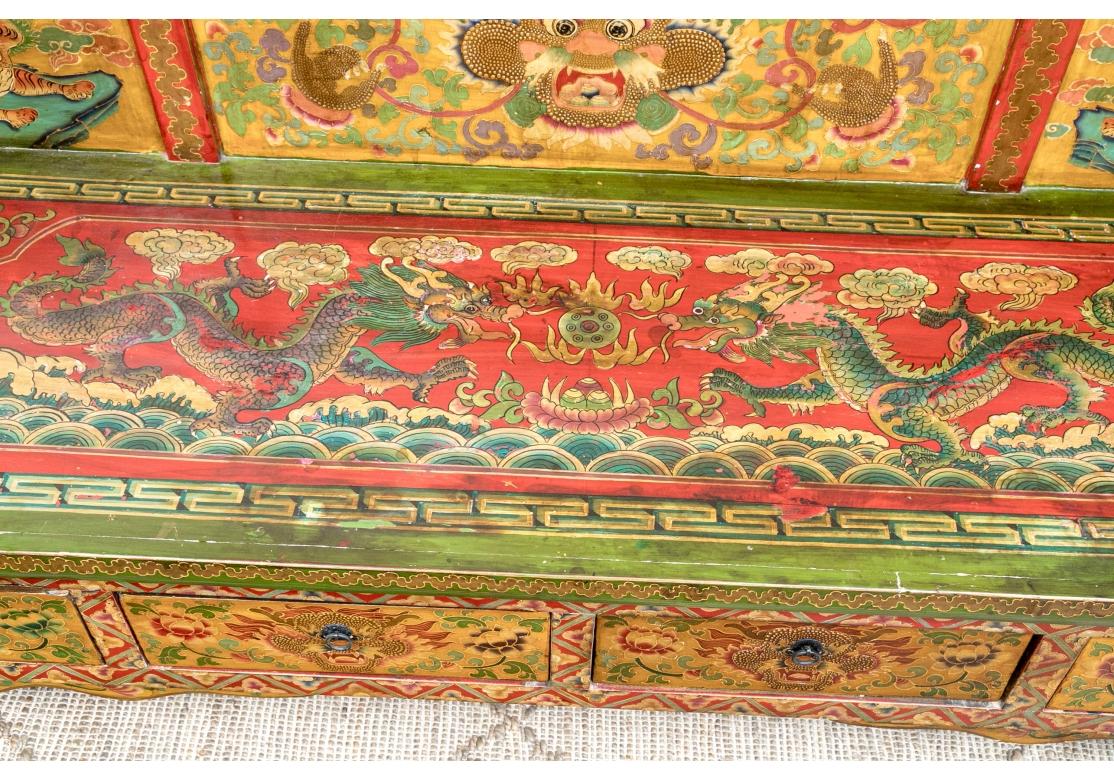 Tibetan Carved And Hand Paint Bench with Elaborate Decoration For Sale 4