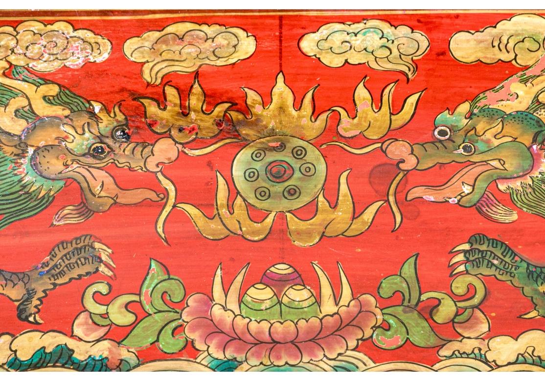 Tibetan Carved And Hand Paint Bench with Elaborate Decoration 3