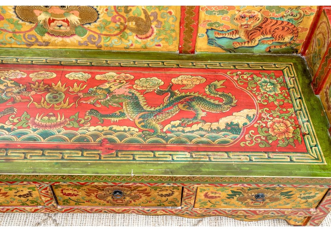 Tibetan Carved And Hand Paint Bench with Elaborate Decoration For Sale 5