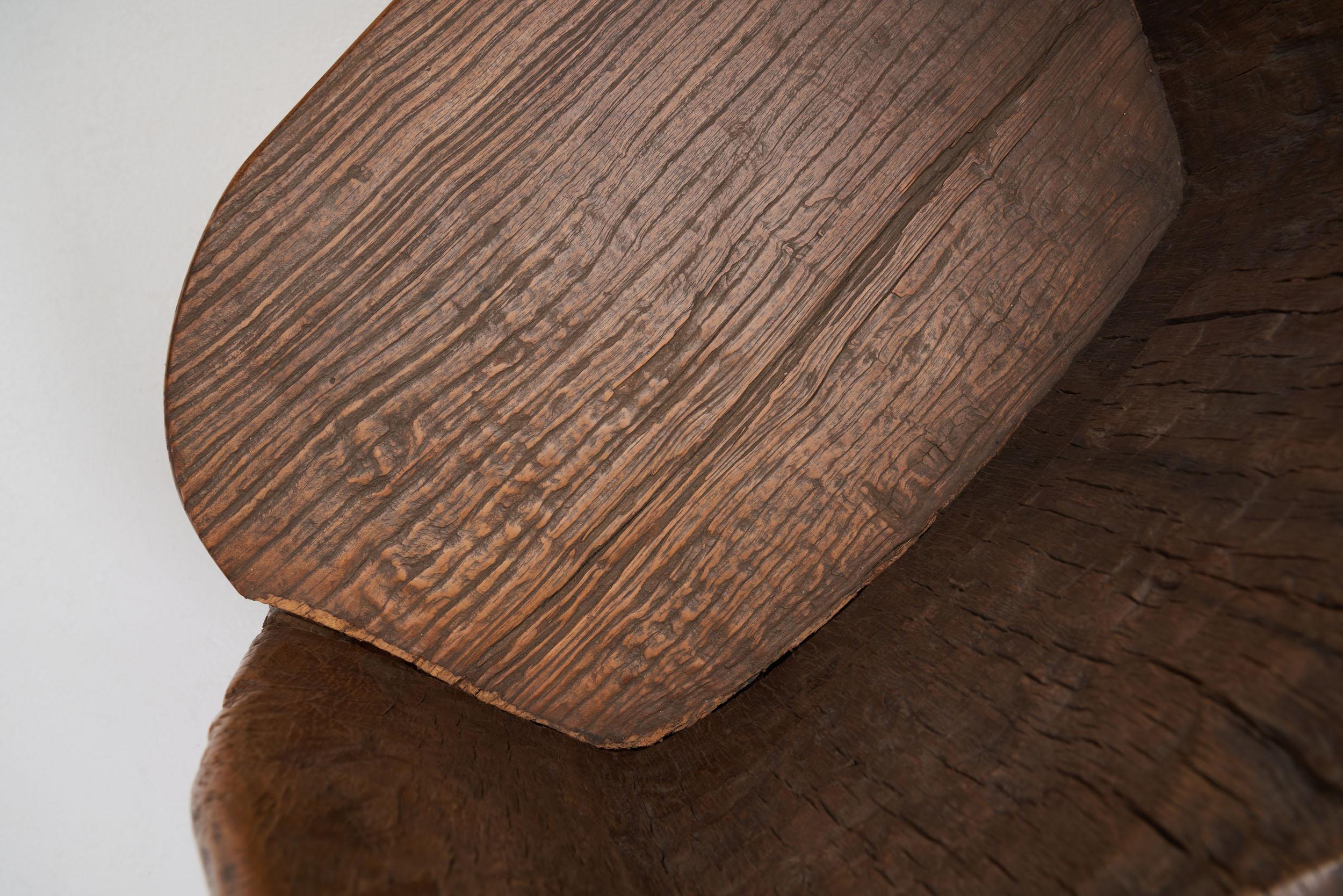 Tibetan Carved Wood “Tête a Tête” Love Seat, Tibet 19th Century For Sale 13