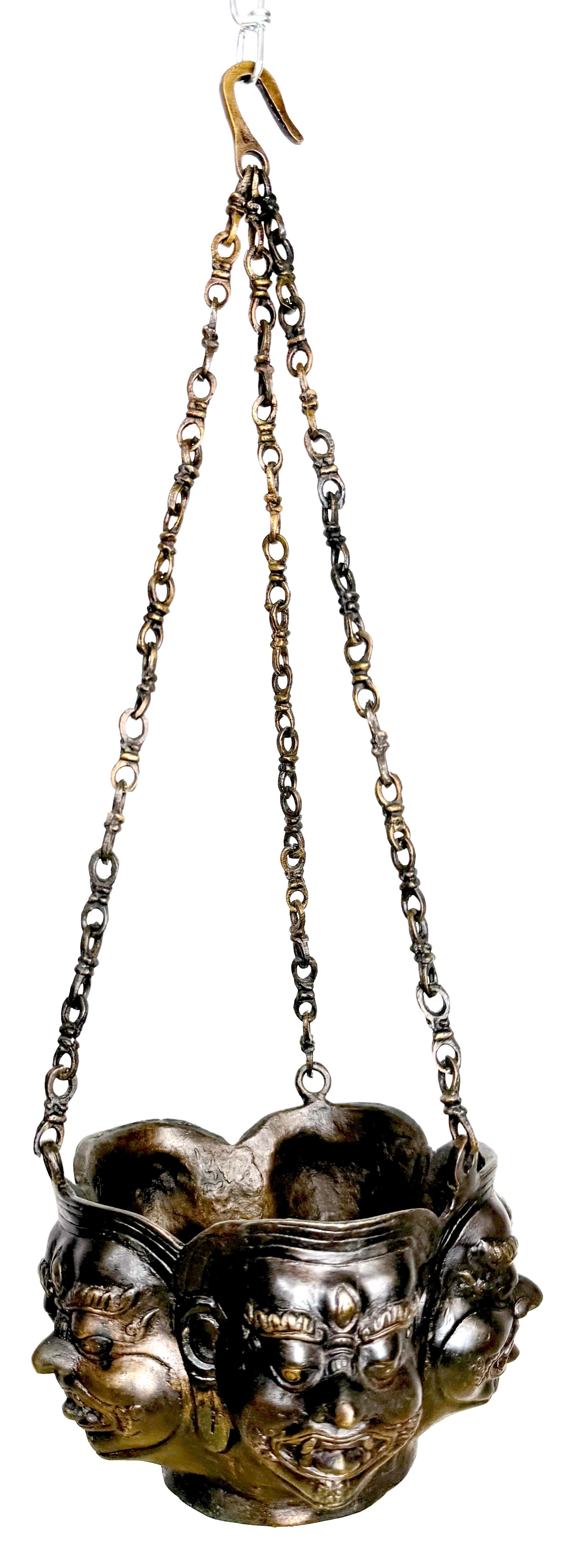 Cache-pot/plante suspendue en bronze moulé tibétain à motif de Shiva Panchmukhi, C.I.C. en vente 9