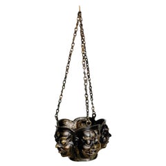 Tibetan Cast Bronze Panchmukhi Shiva Motif Hanging Cachepot/ Planter, 20th C.