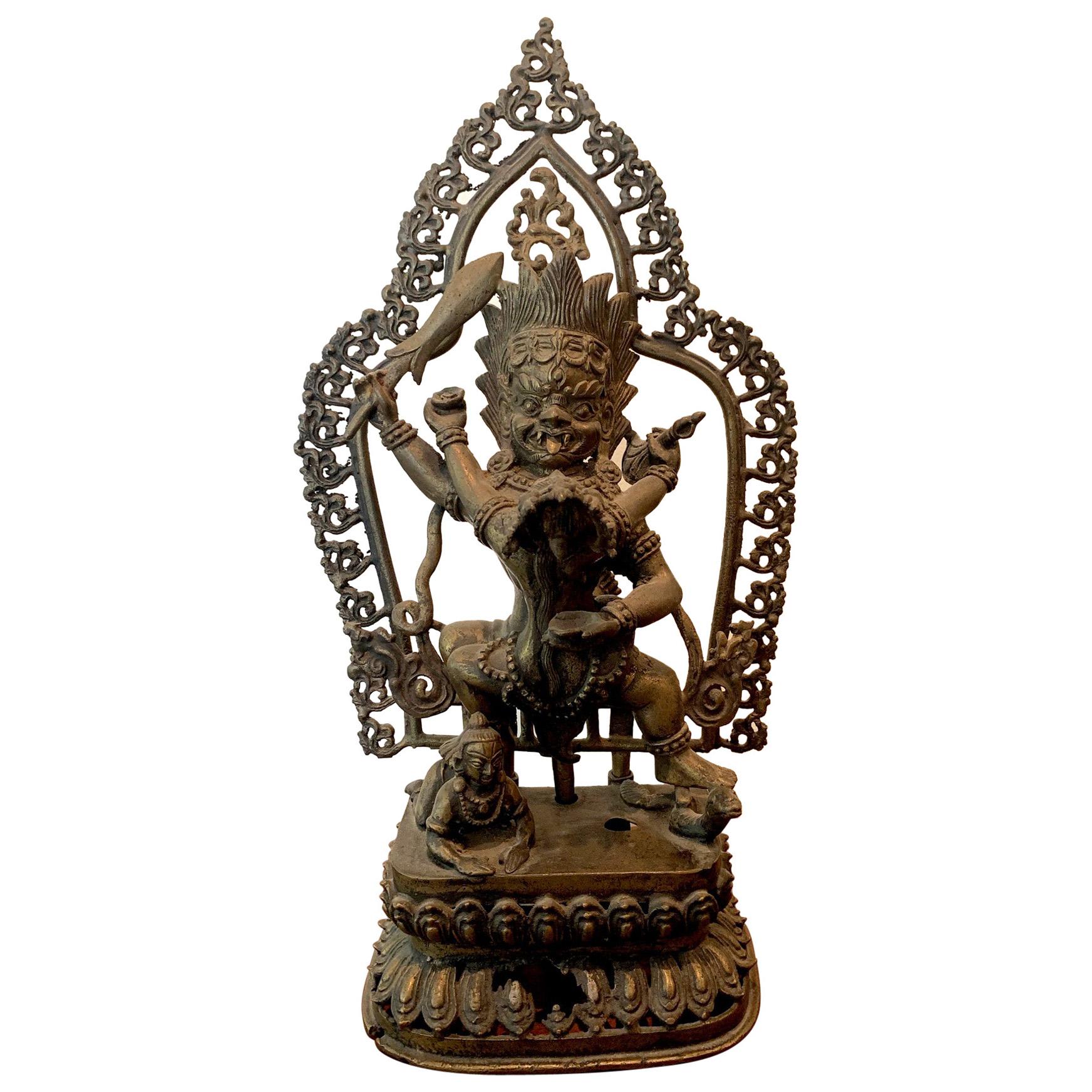 Tibetan Cast Bronze Statue of Yamantaka For Sale