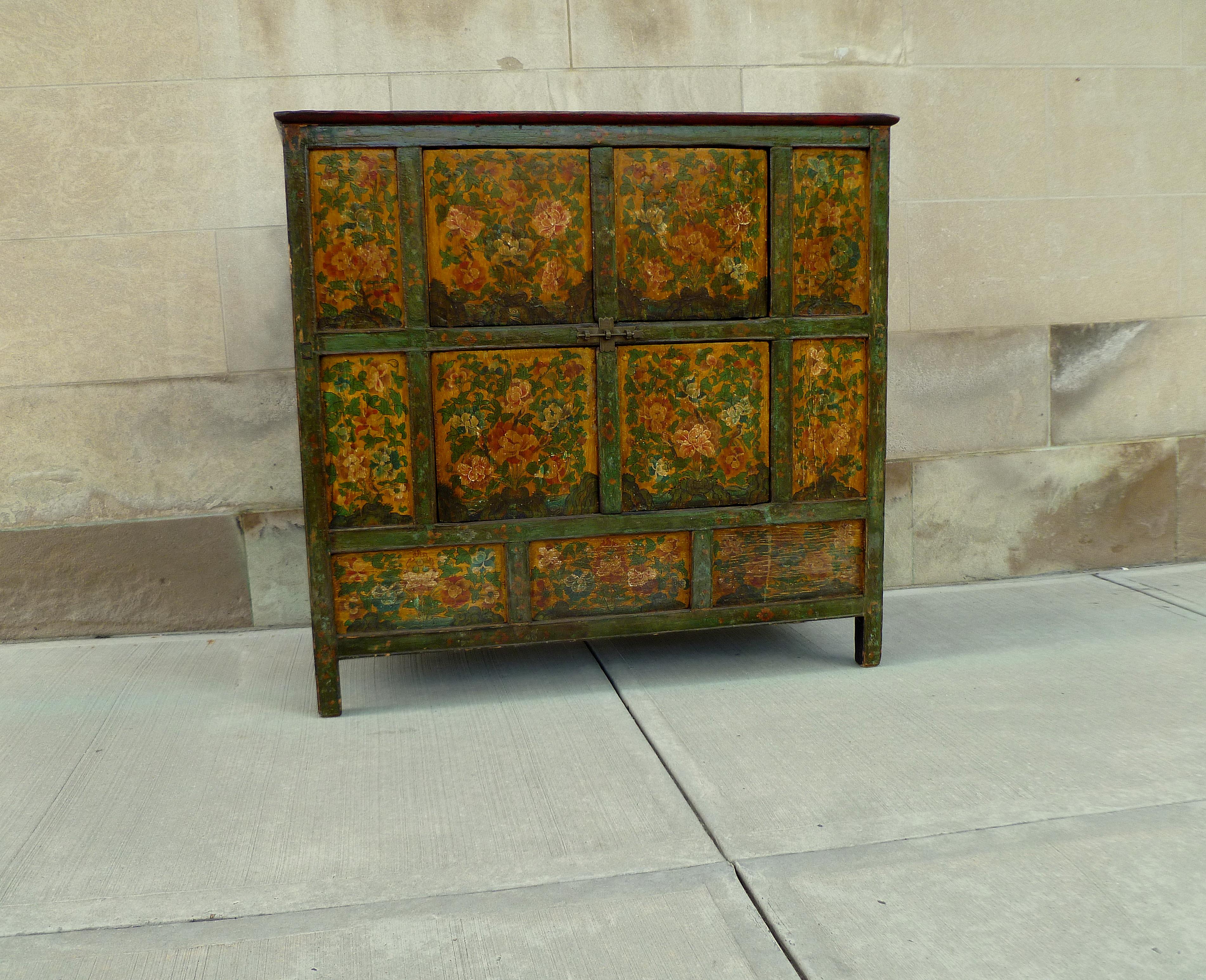 Wood Tibetan Chest with Floral Motif