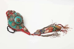 Tibetan Conch Shell with Turquoise, Silver and Coral Inlays, Early 20th Century